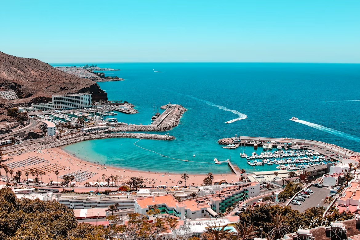 Coastal view of Gran Canaria with marina and beaches