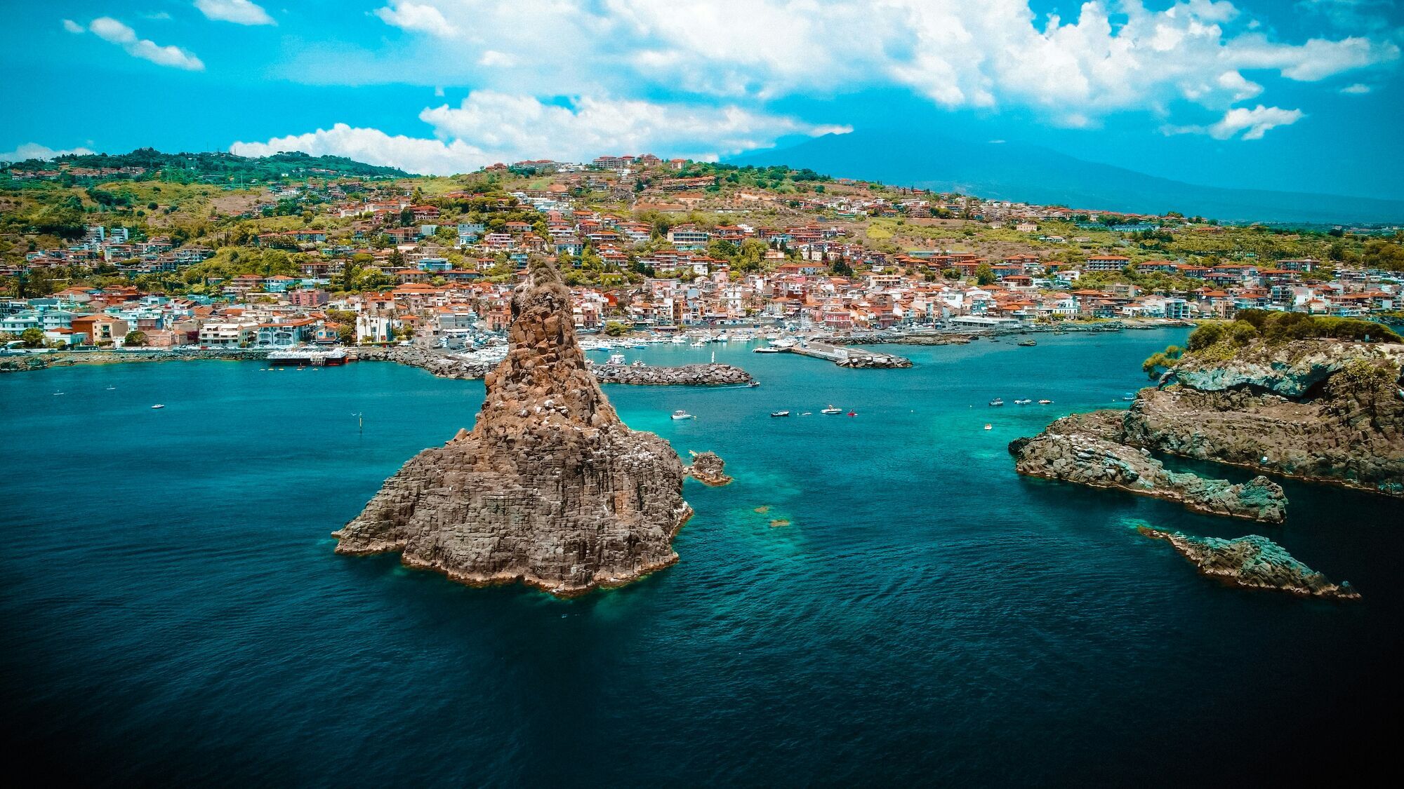 Coastal view near Catania with volcanic rock formations