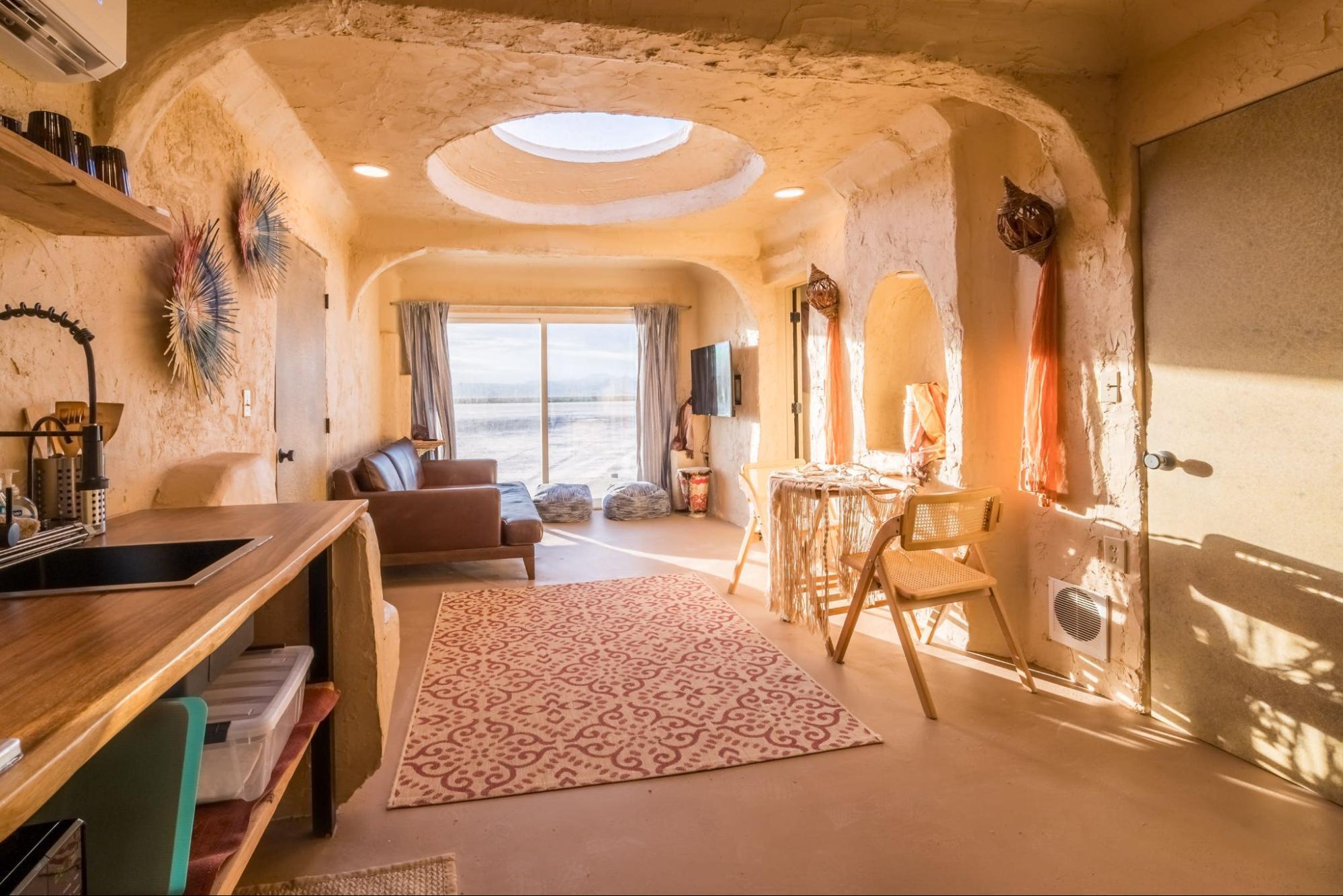 Interior of cave accommodation at OutpostX in southern Utah