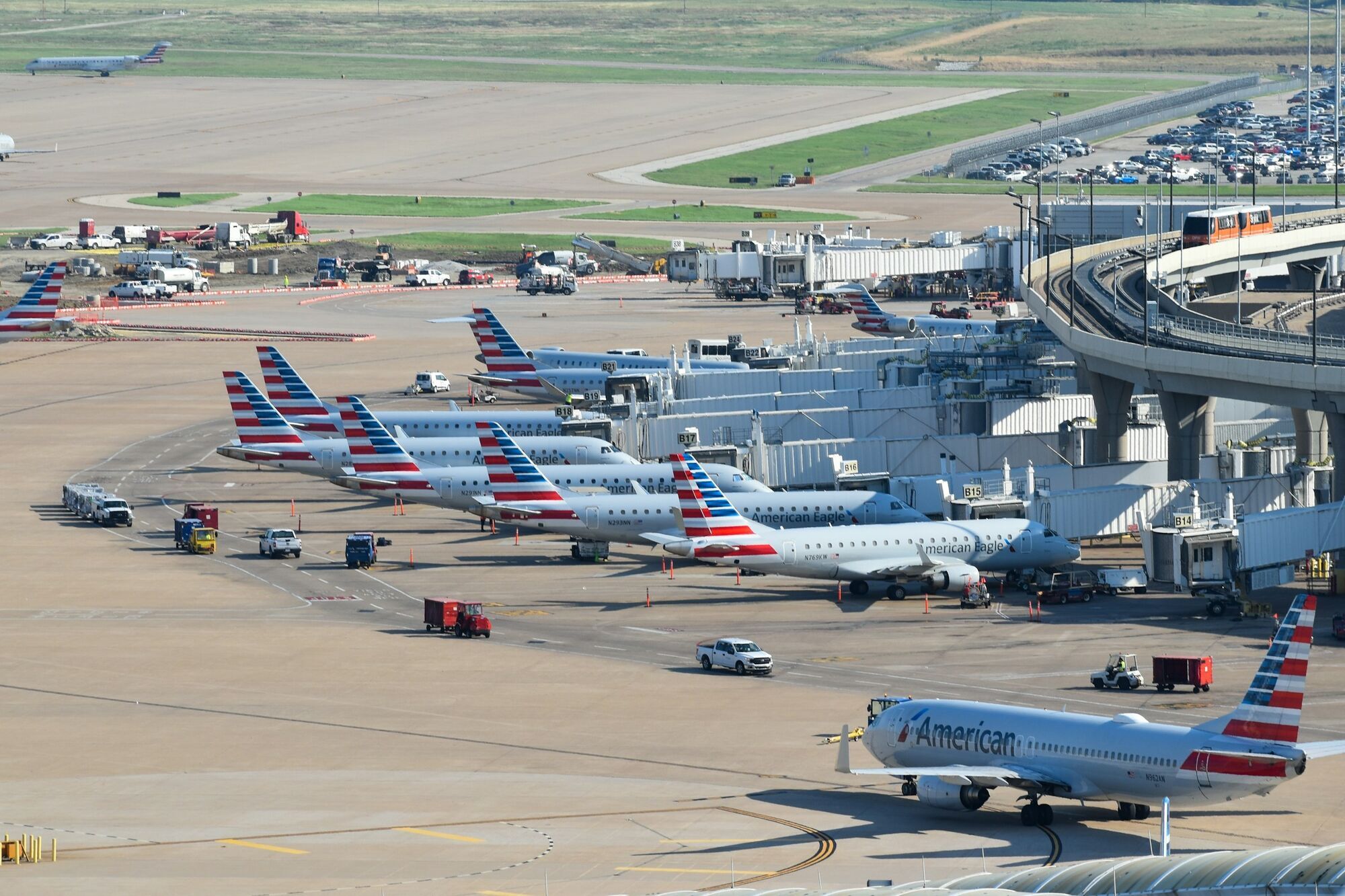 American Airlines aircraft parked at Dallas Fort Worth amid operational recovery efforts
