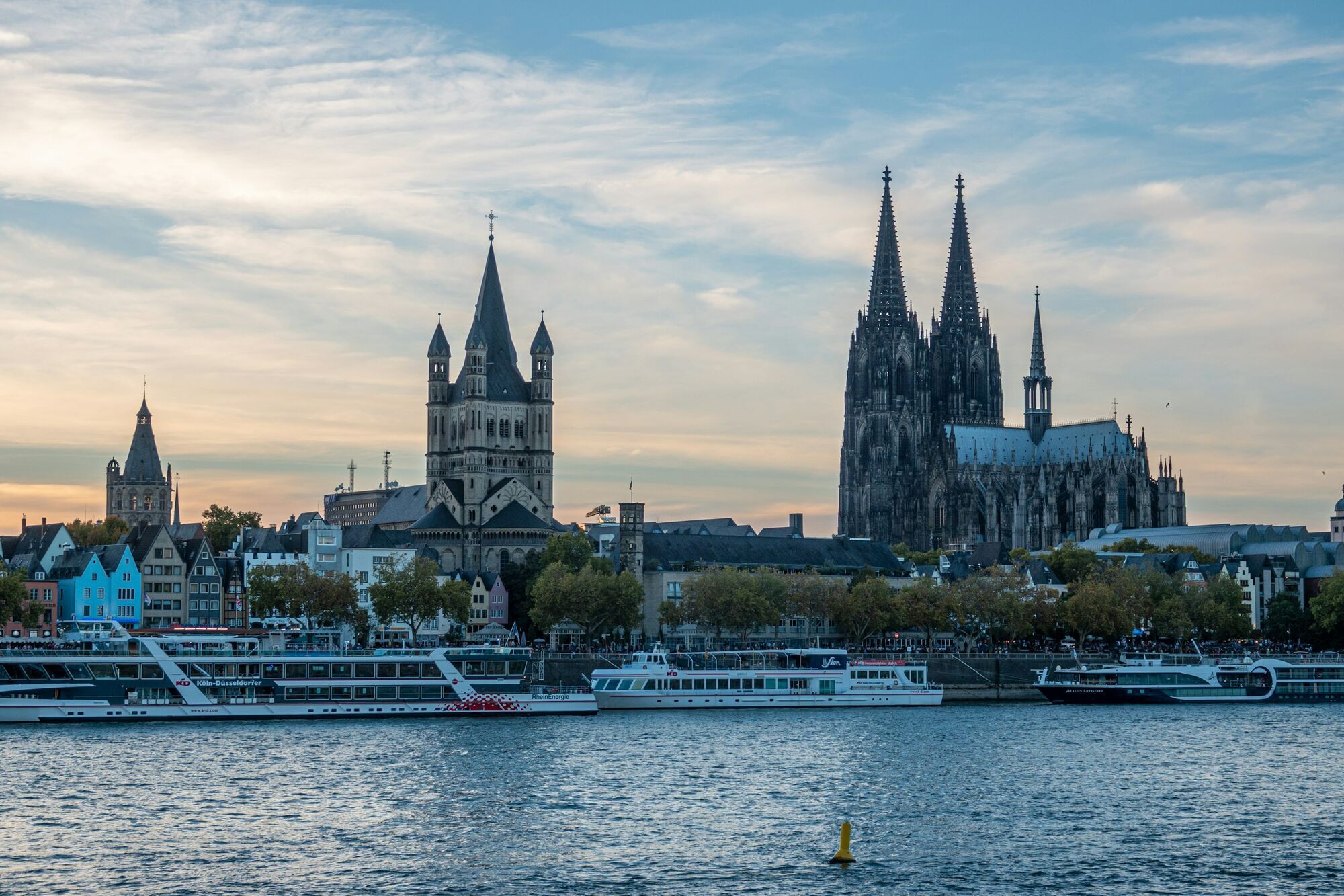 Cologne skyline with Cologne Cathedral along the Rhine River