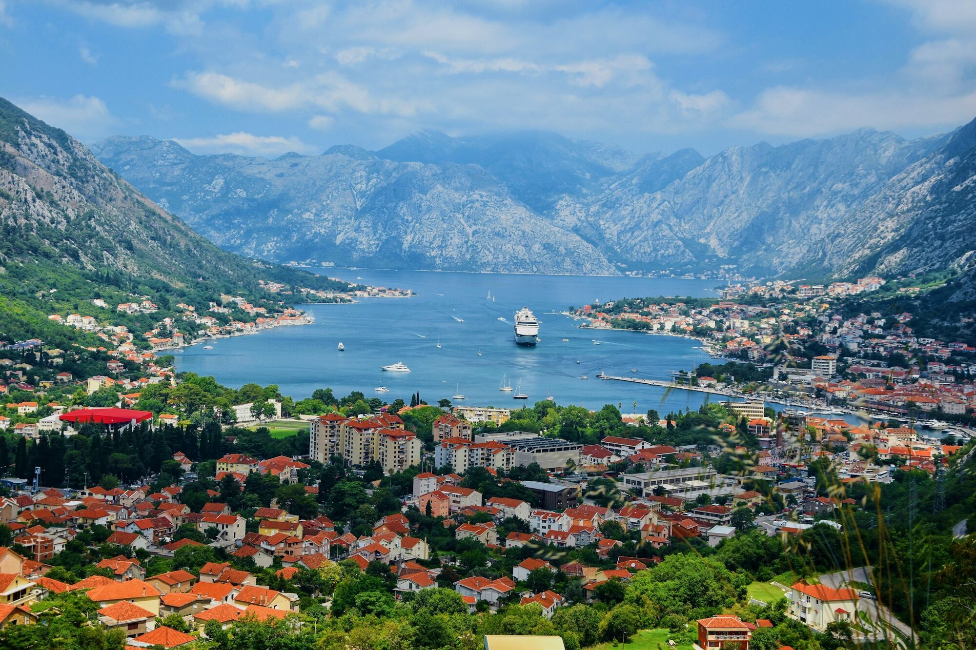 Bay of Kotor coastal town and mountains