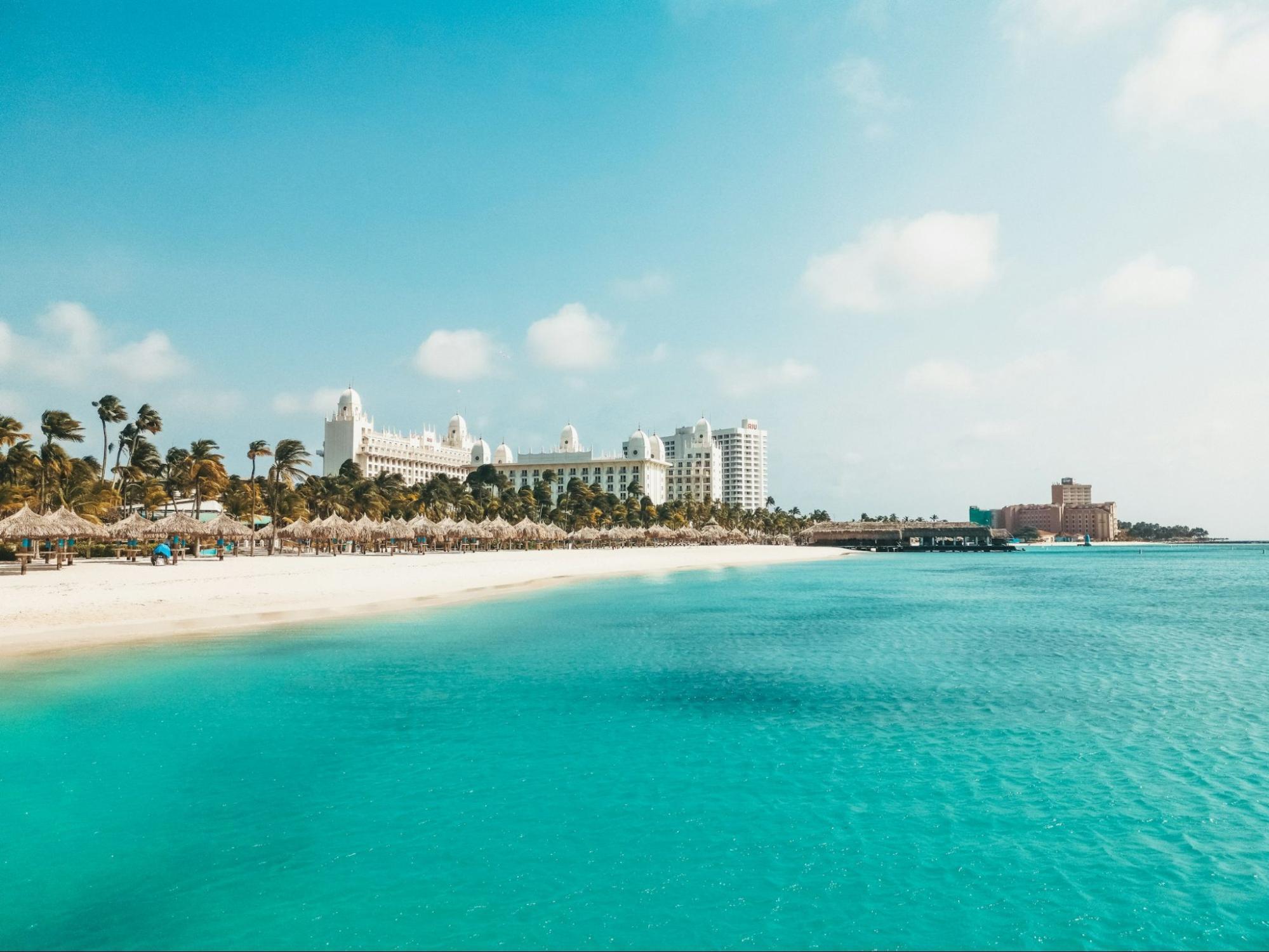 Beachfront view in Aruba under clear skies