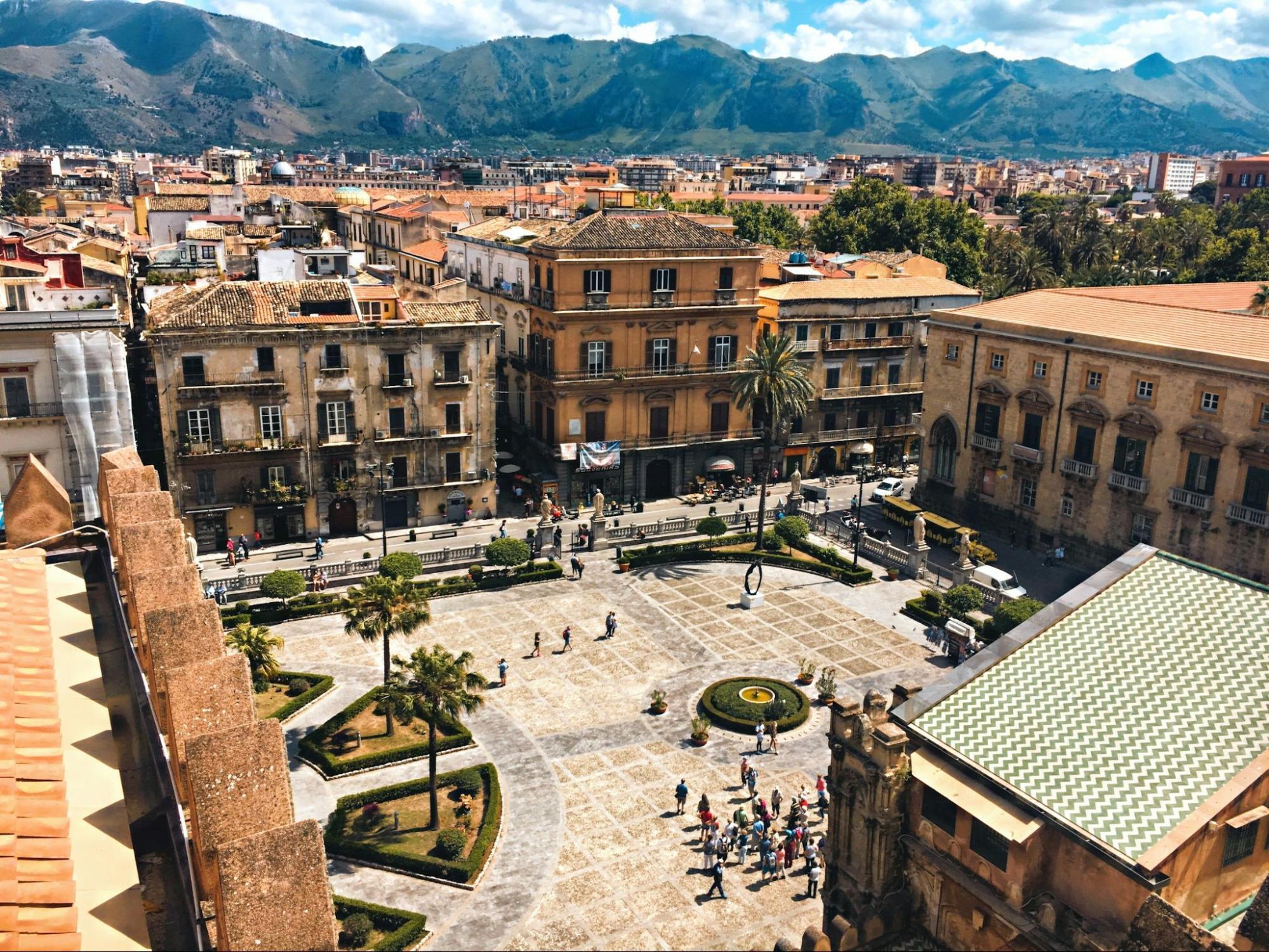Historic centre of Palermo with surrounding mountains