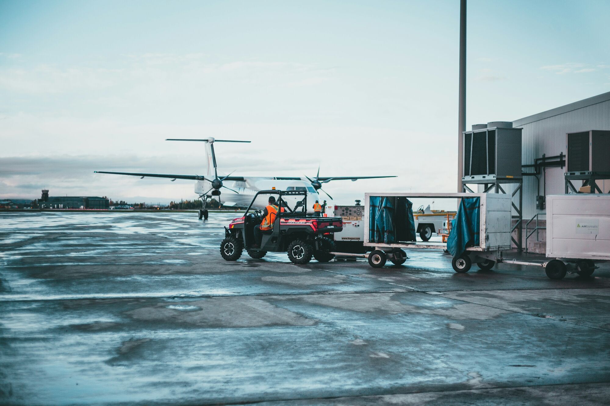 Ground operations at a regional airport during winter conditions