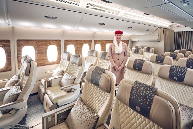 Emirates Premium Economy cabin with wide seats