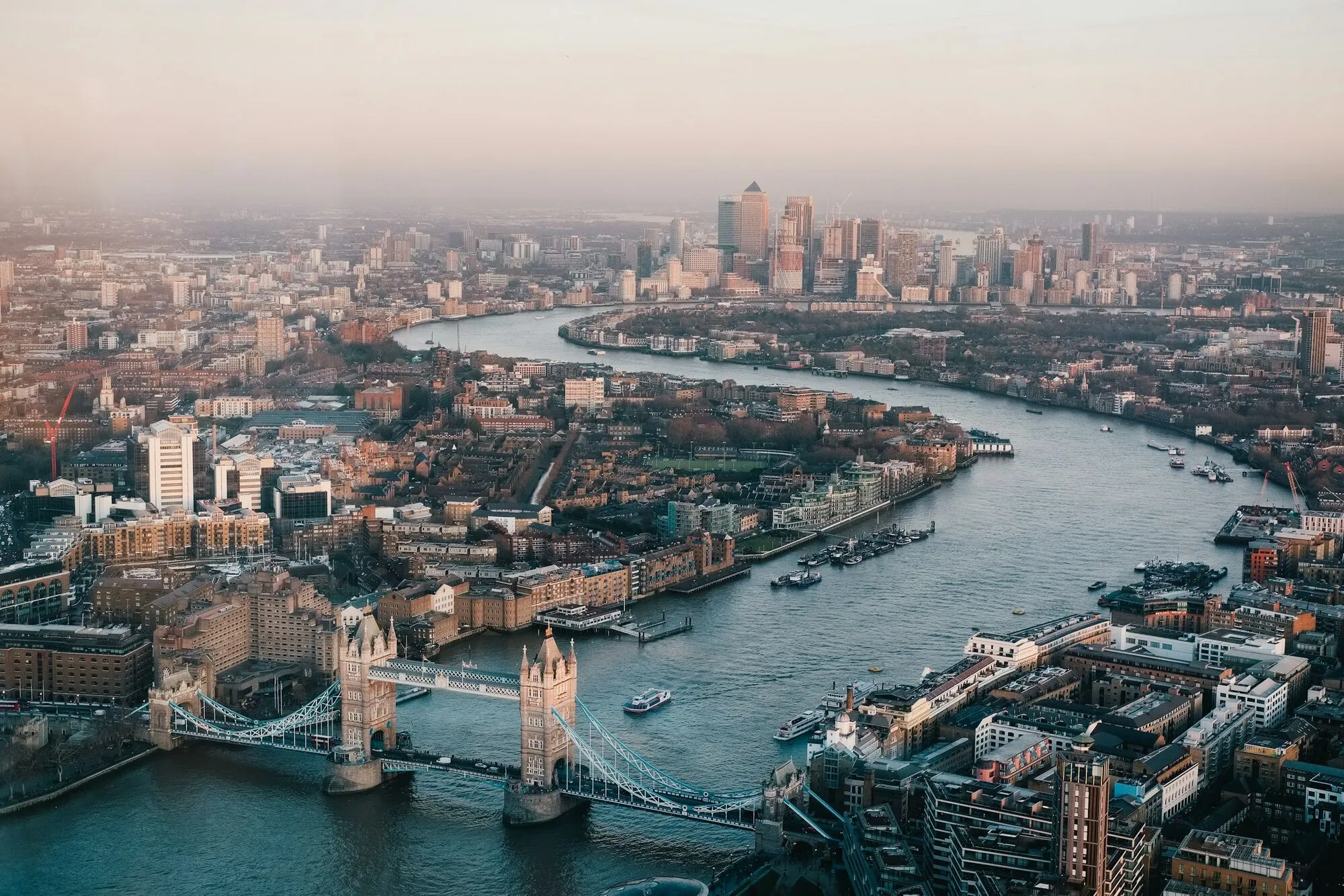Aerial view of Tower Bridge and the Thames