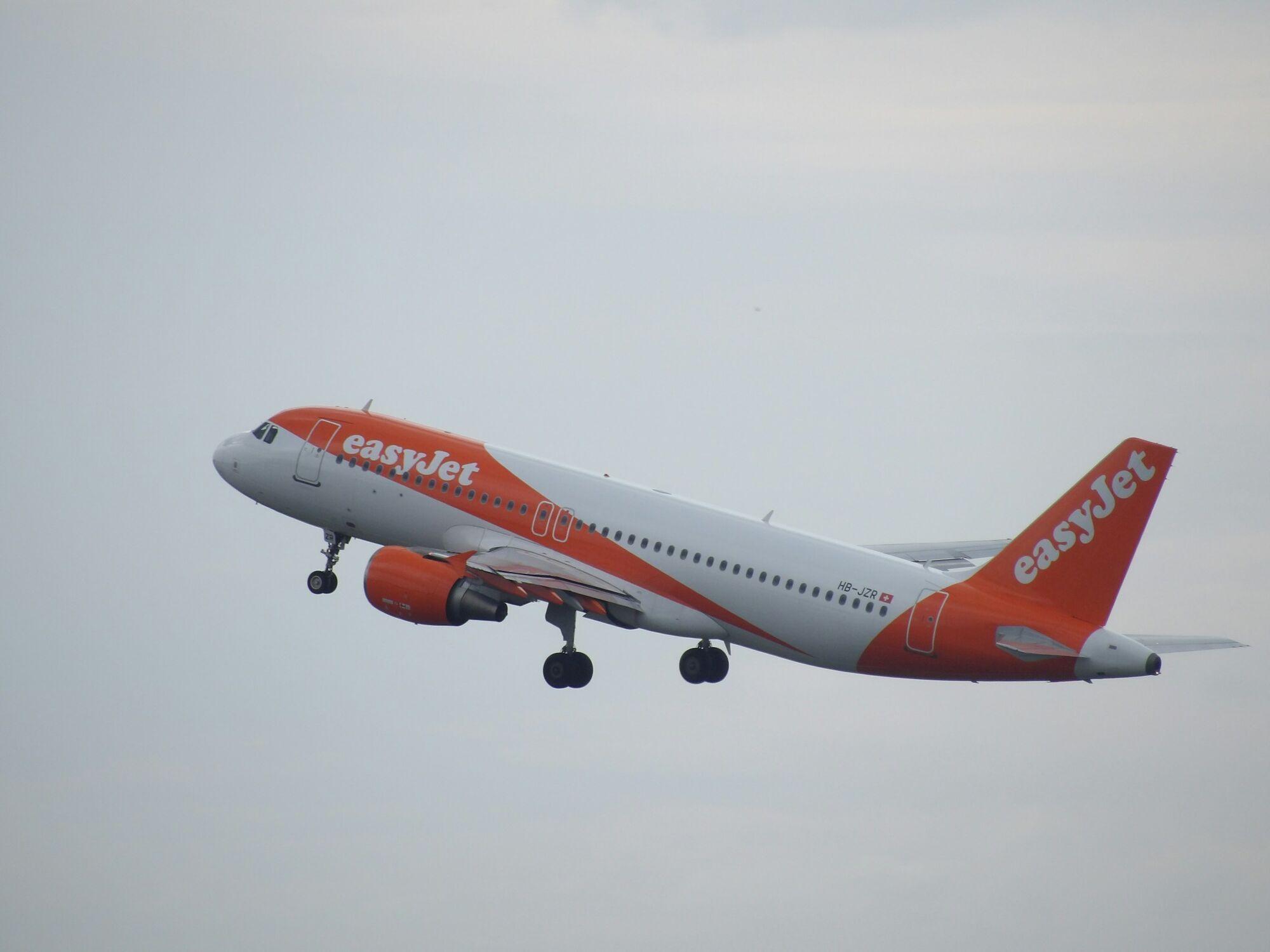 easyJet aircraft climbing with landing gear extended