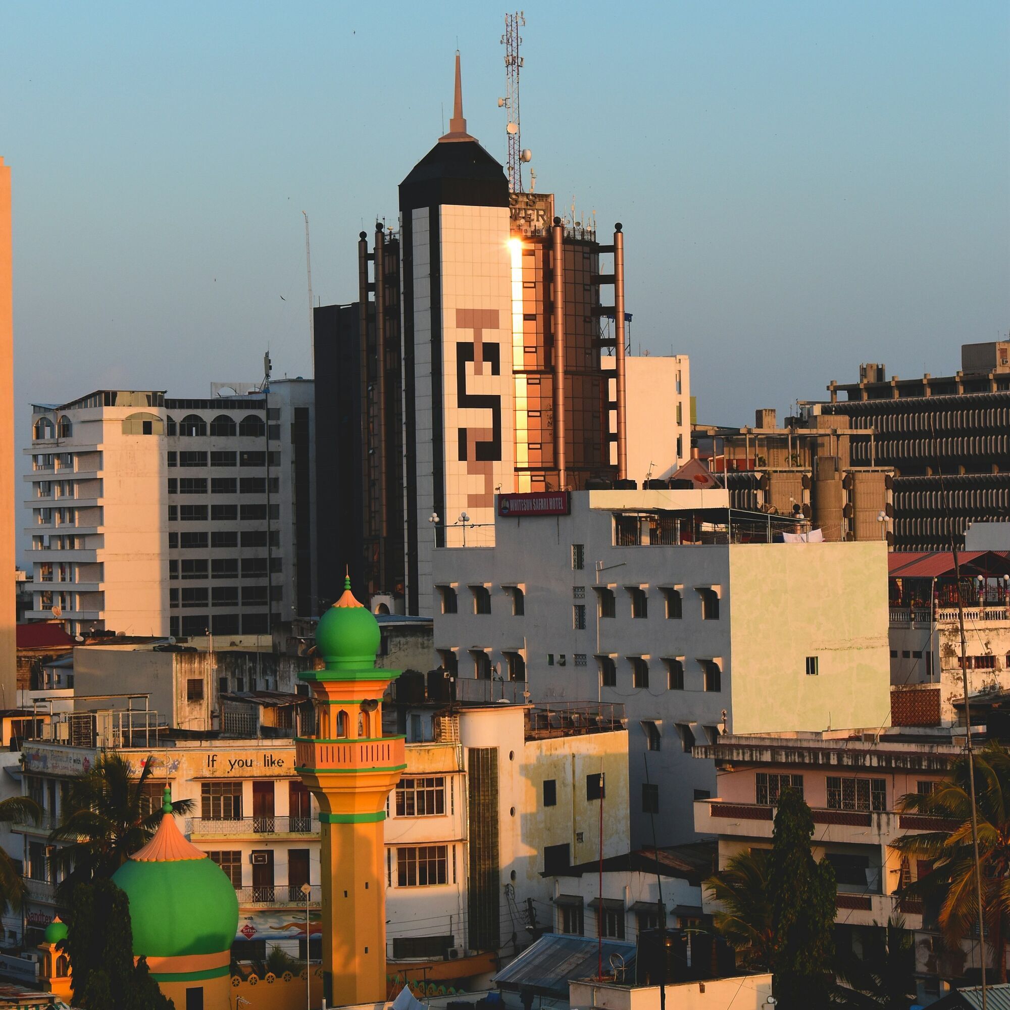 Mombasa city skyline at sunset
