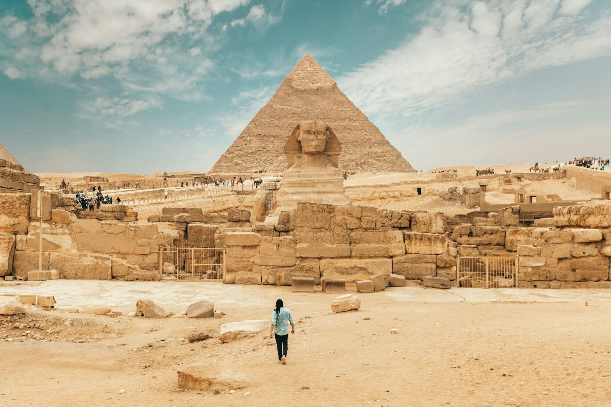 The Great Sphinx and a pyramid at Giza, Egypt
