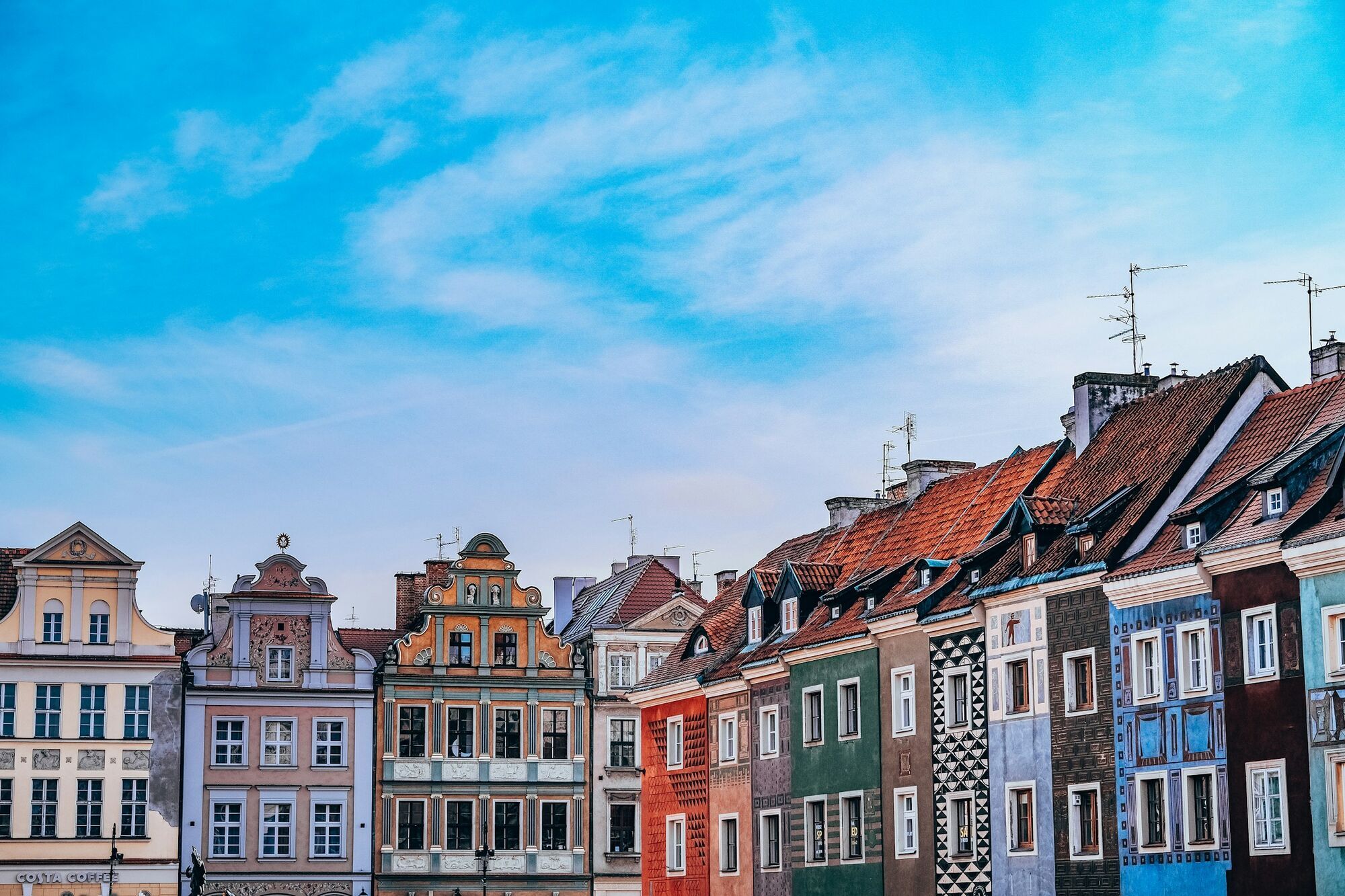 Colourful historic buildings in Poznań's Old Market Square