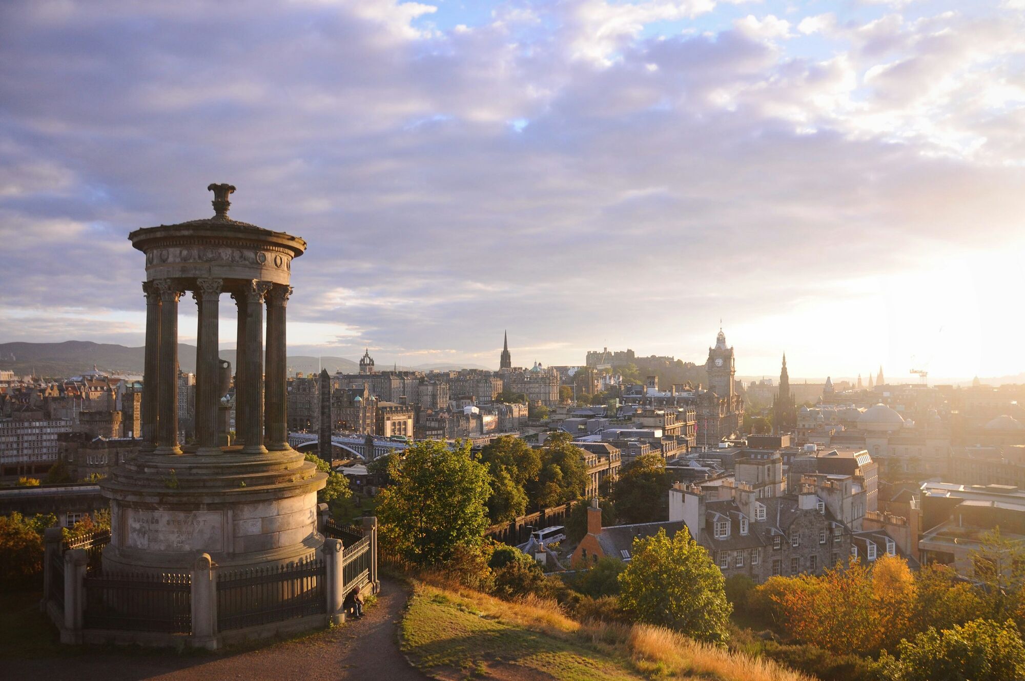 Dugald Stewart Monument overlooking Edinburgh from Calton Hill