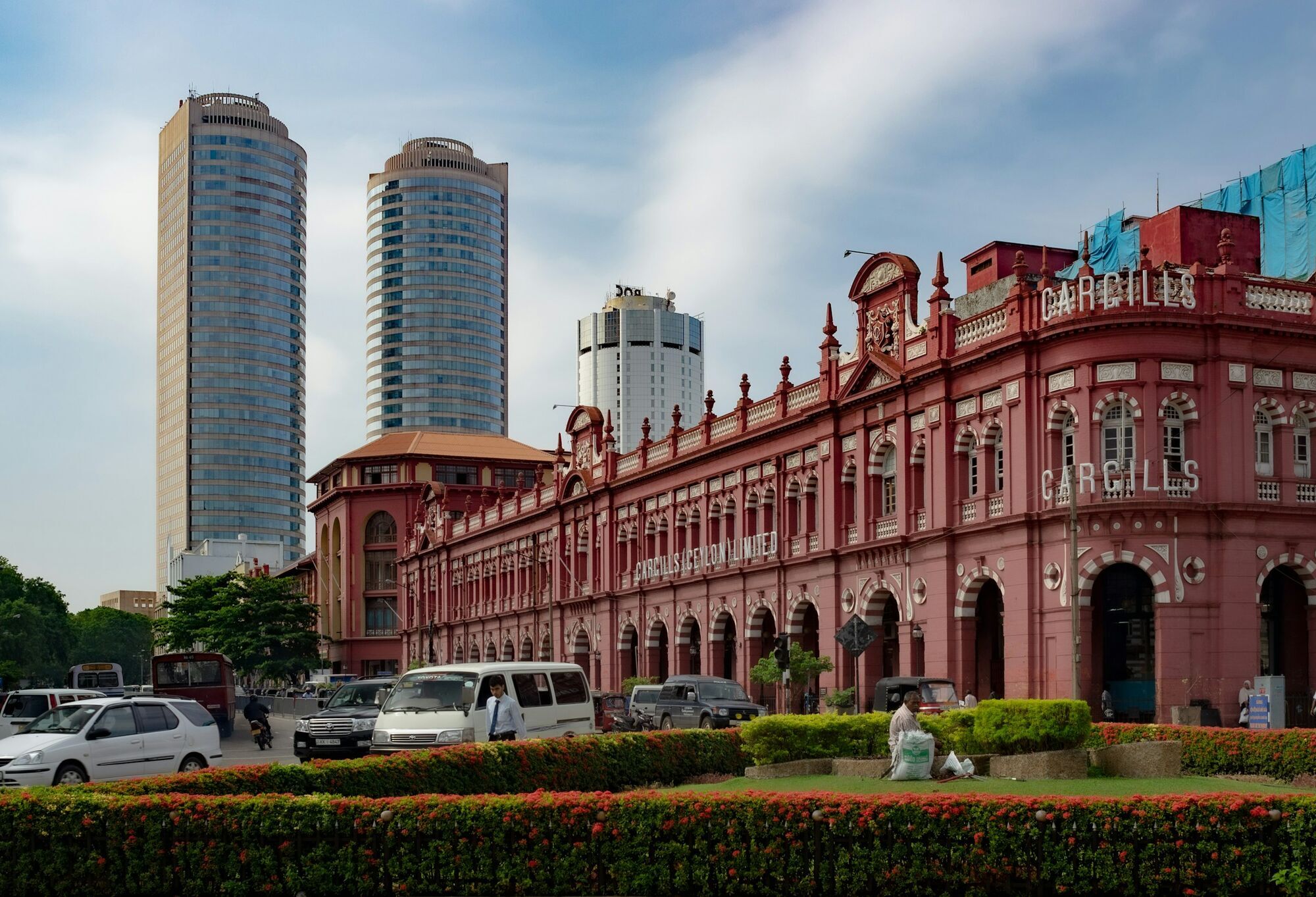 Historic Cargills building and modern skyscrapers in central Colombo