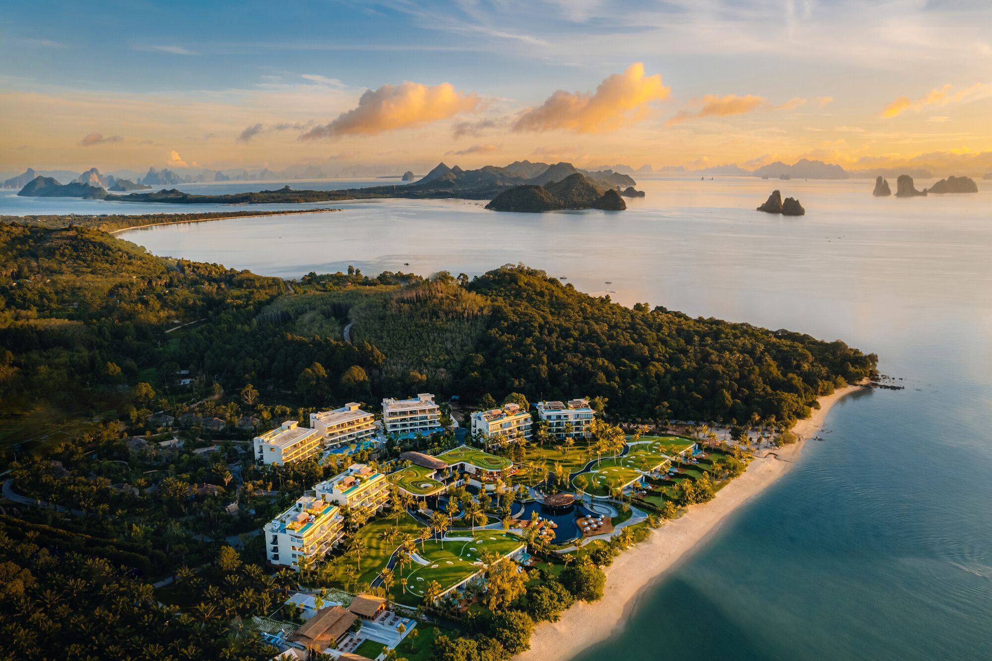 Aerial view of Anantara Koh Yao Yai at sunrise