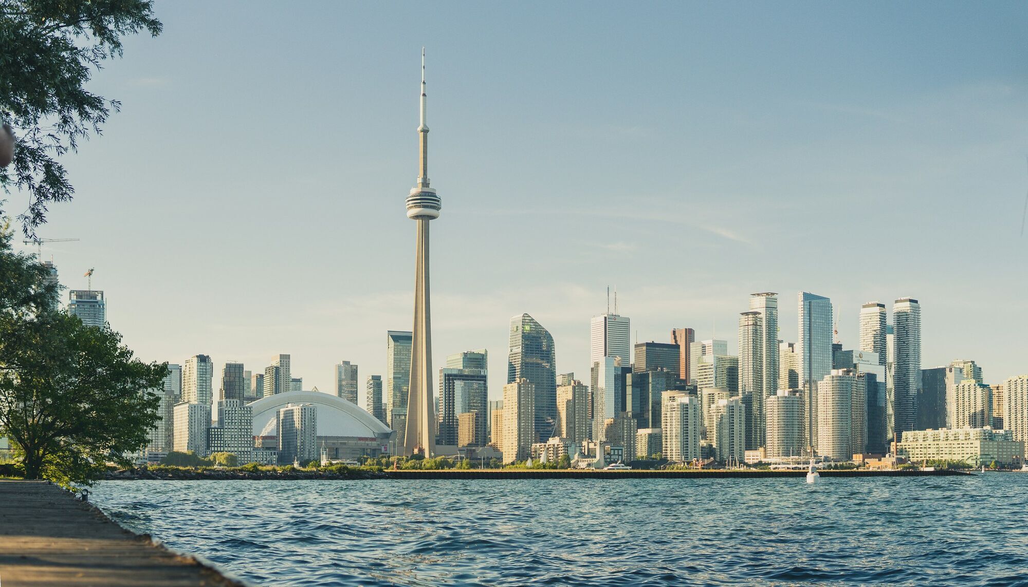 Toronto skyline with the CN Tower overlooking Lake Ontario