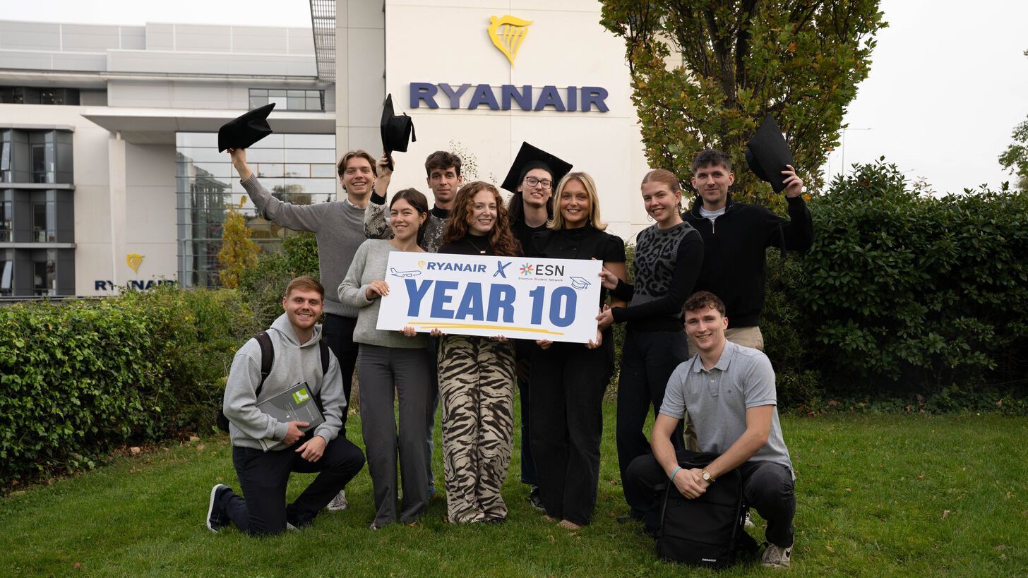 Group holding a Ryanair and ESN Year 10 sign