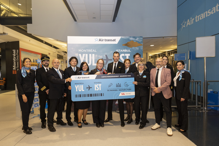 Air Transat representatives celebrating the inaugural Montreal–Istanbul flight