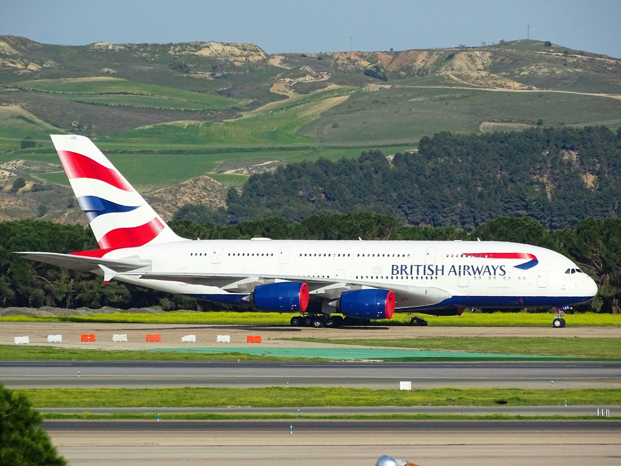 British Airways Airbus A380 aircraft on an airport taxiway