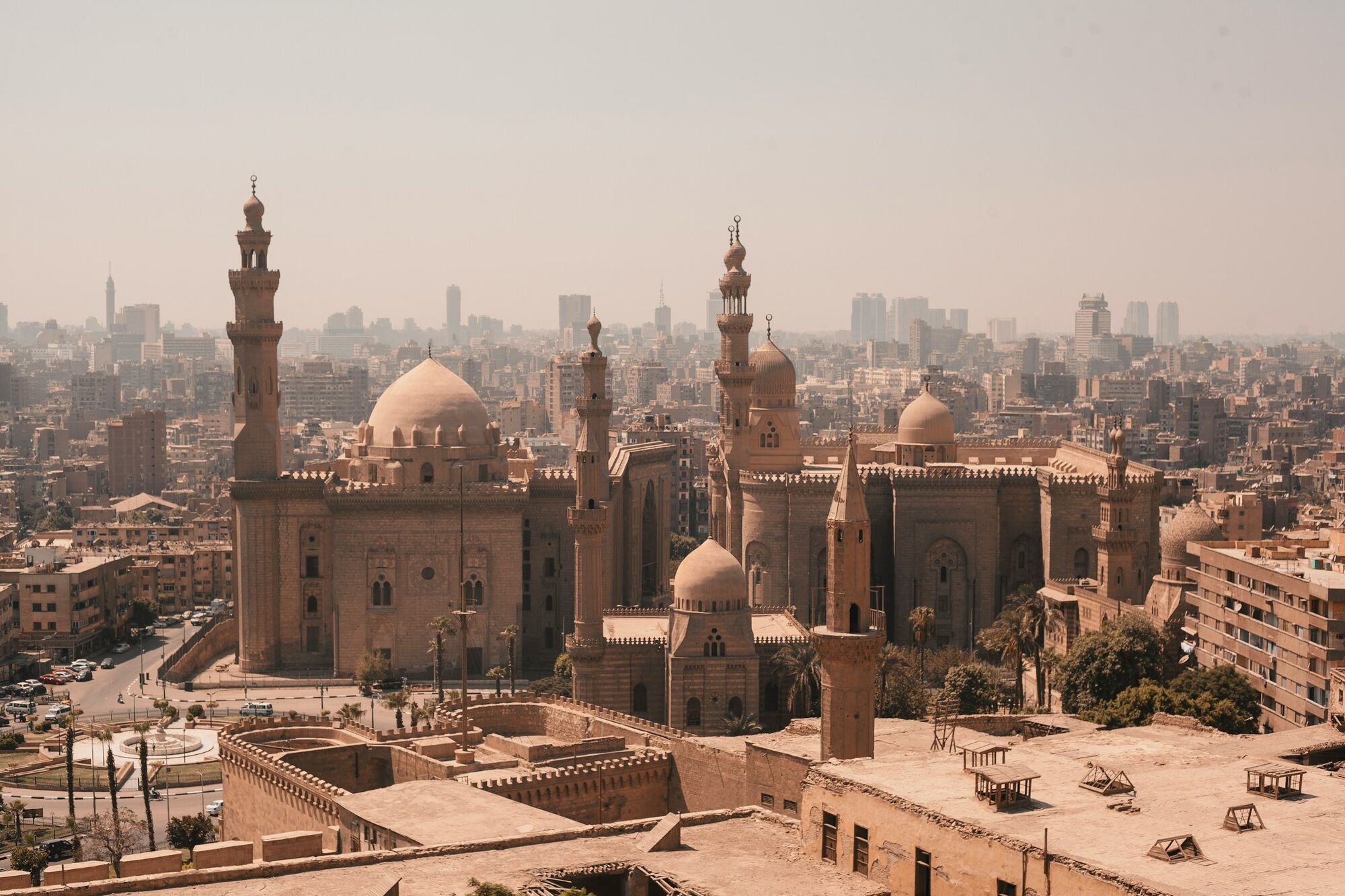 Historic mosques and minarets overlooking Cairo's sprawling cityscape