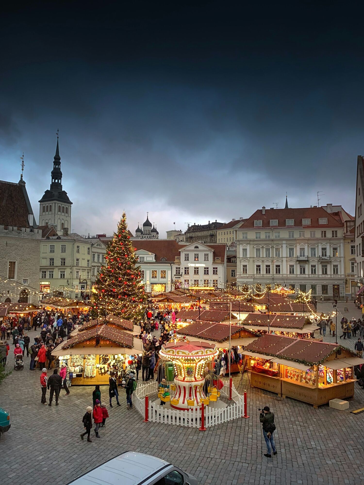 Christmas market in a historic European square