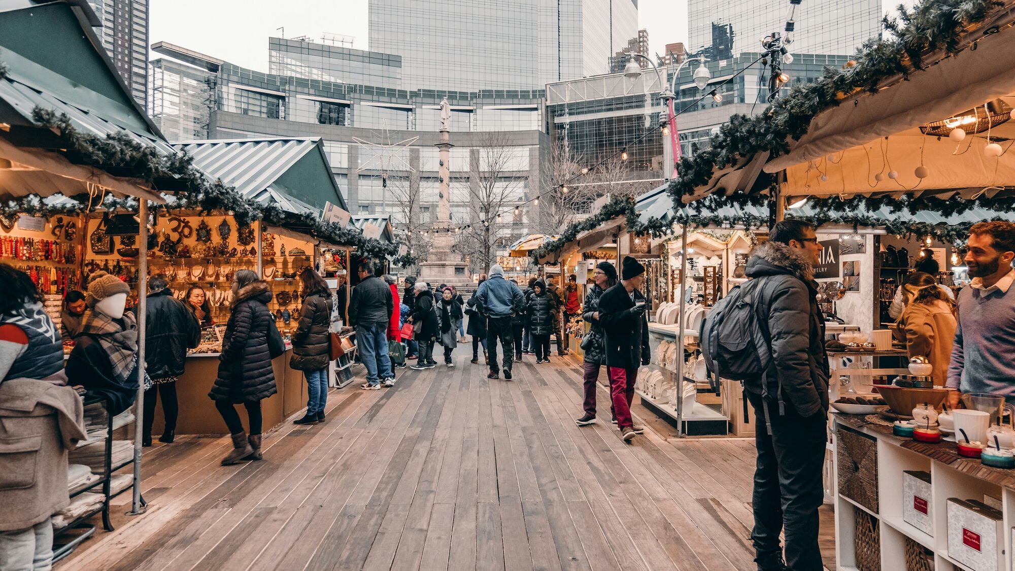Visitors walking through a Christmas market
