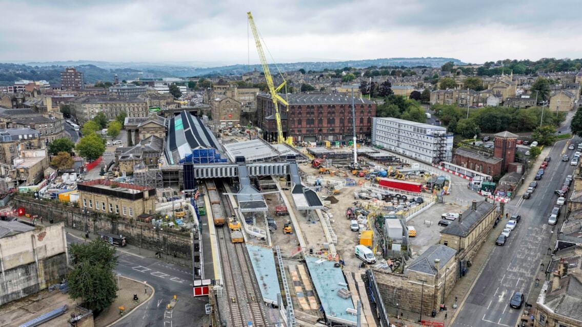 Huddersfield station construction works from above