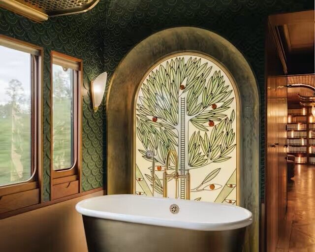 Freestanding bathtub inside a luxury train