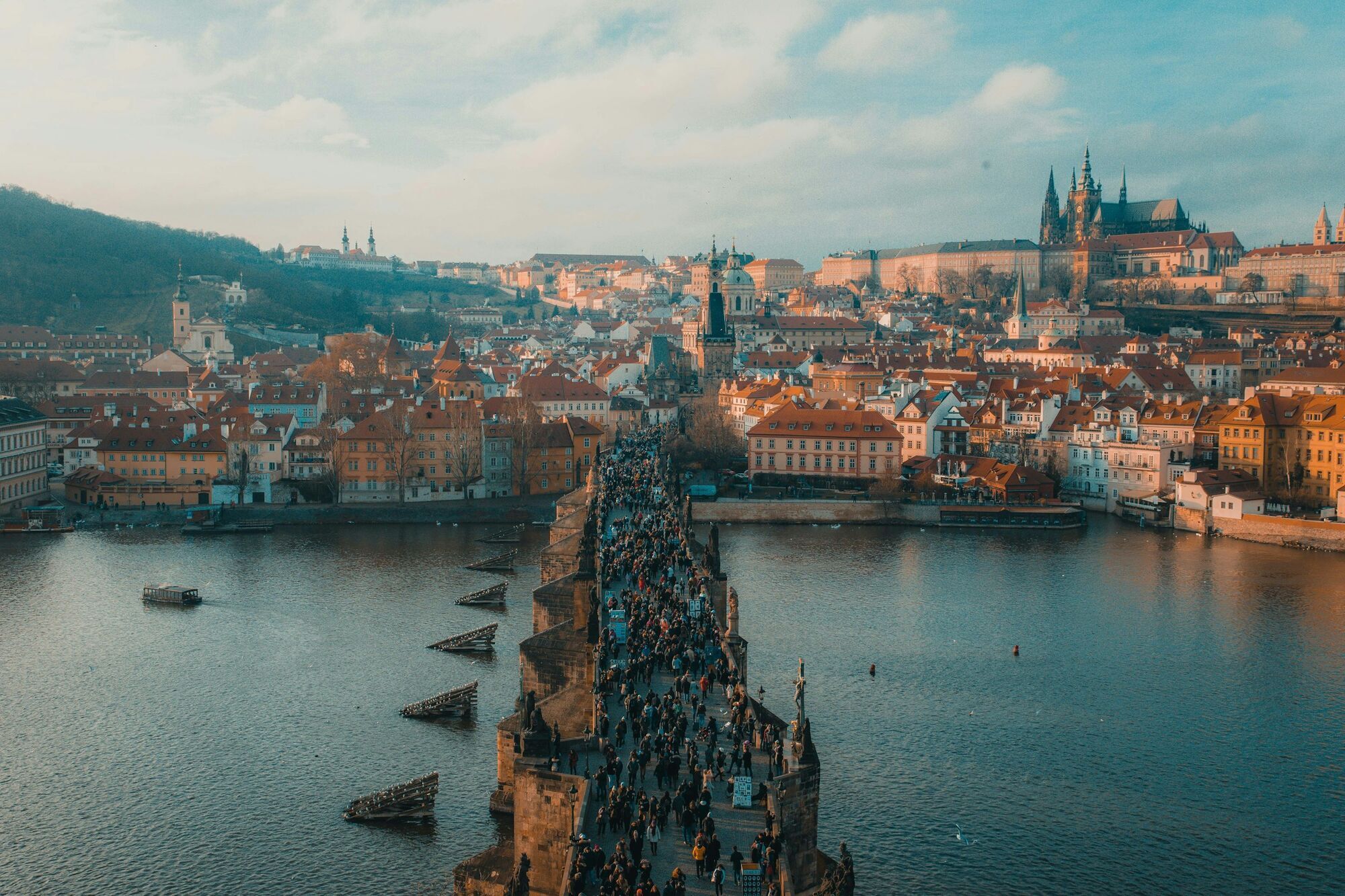 Prague Old Town and Charles Bridge viewed from above