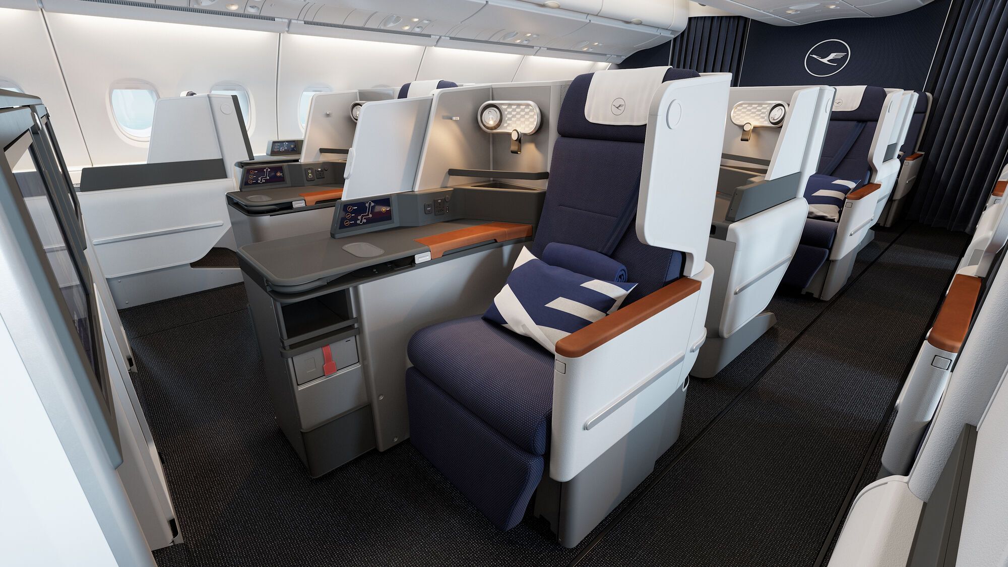 Lufthansa A380 Business Class seats with direct aisle access
