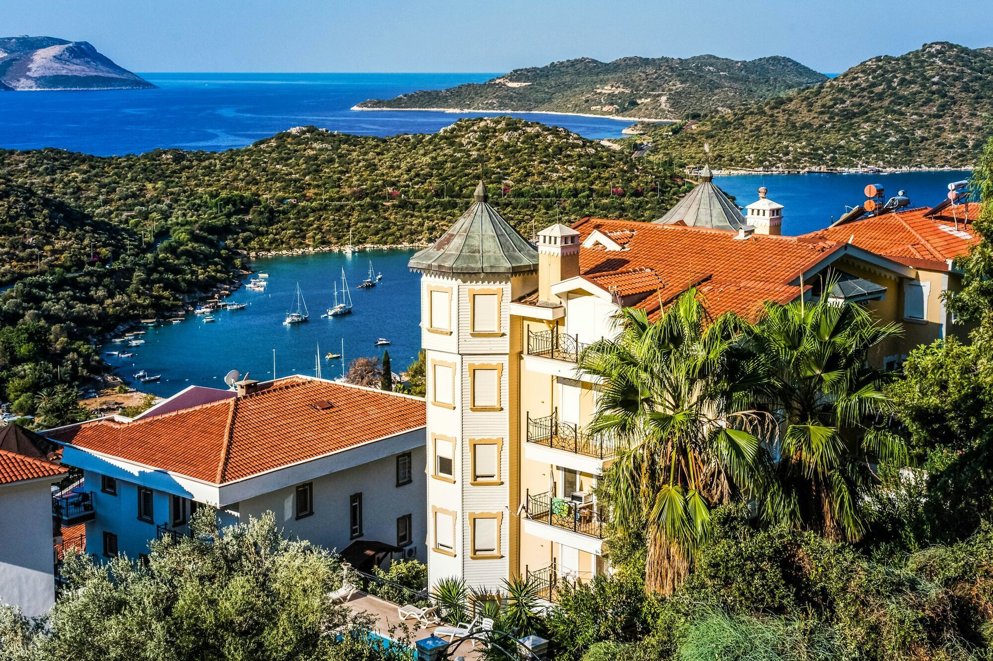 Antalya city skyline and coastal bridge at dusk