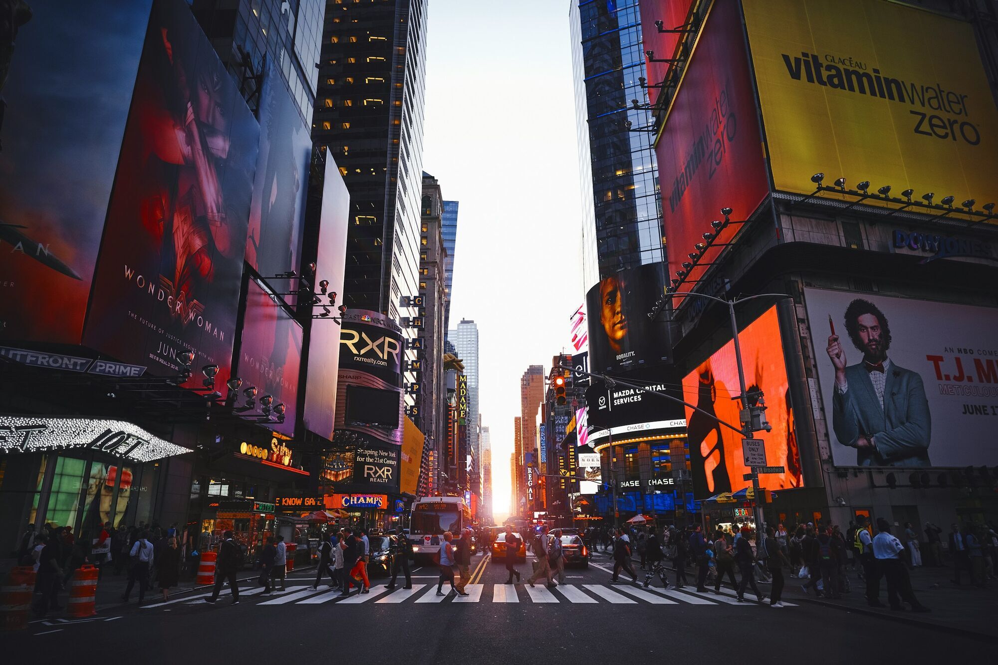 Times Square crowd and billboards in New York