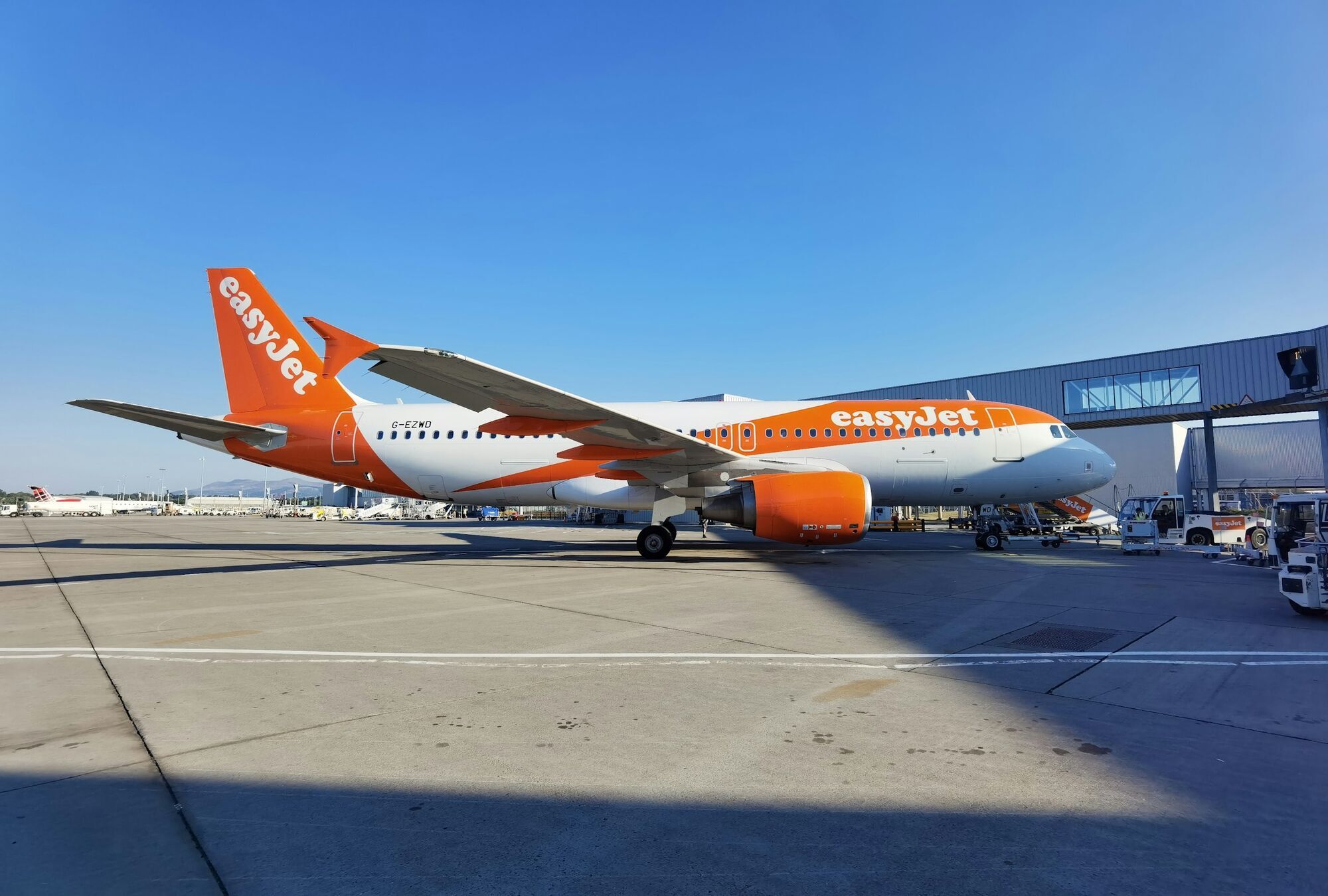 easyJet aircraft parked at airport stand