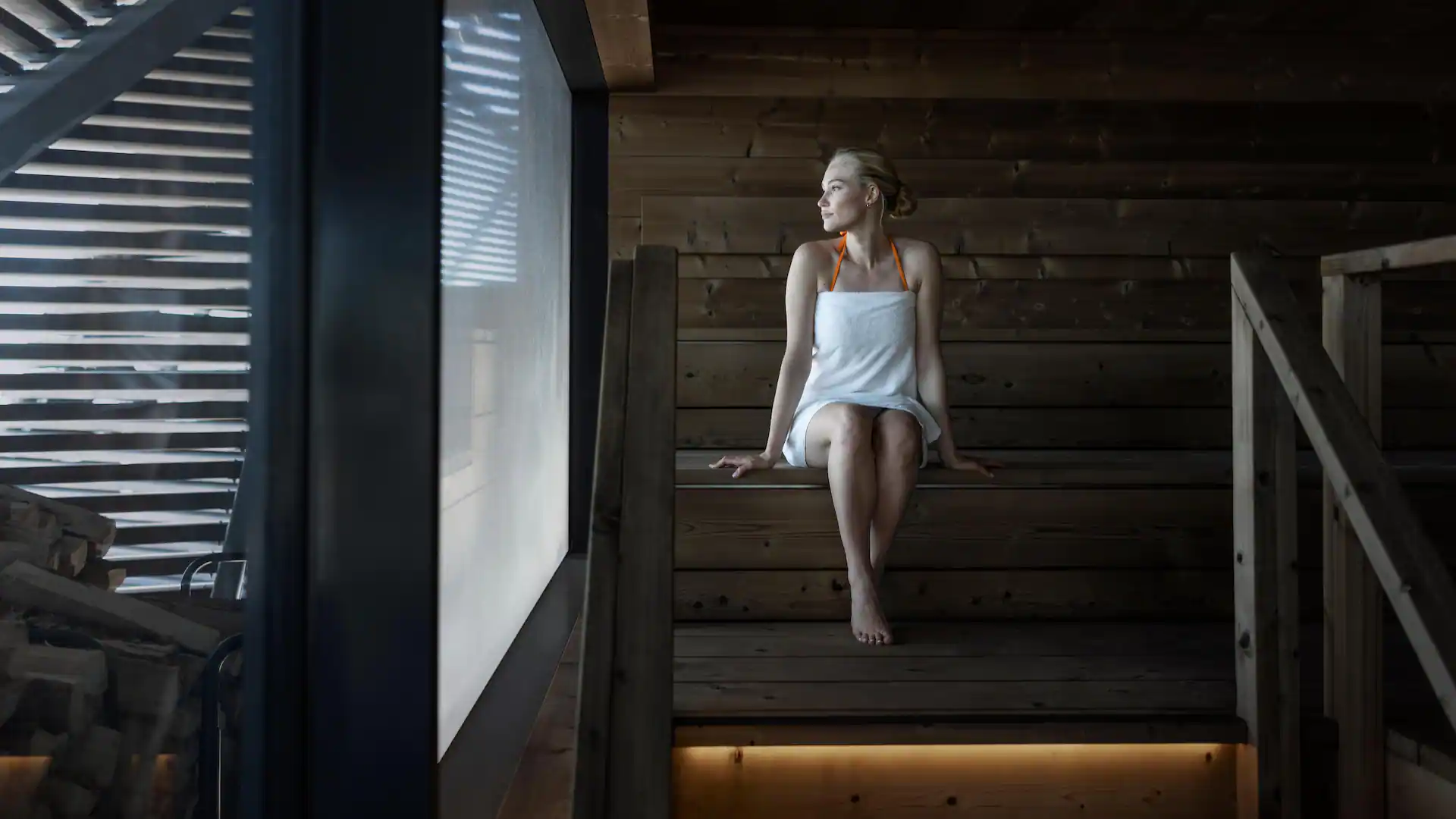 Traditional Finnish sauna interior in winter