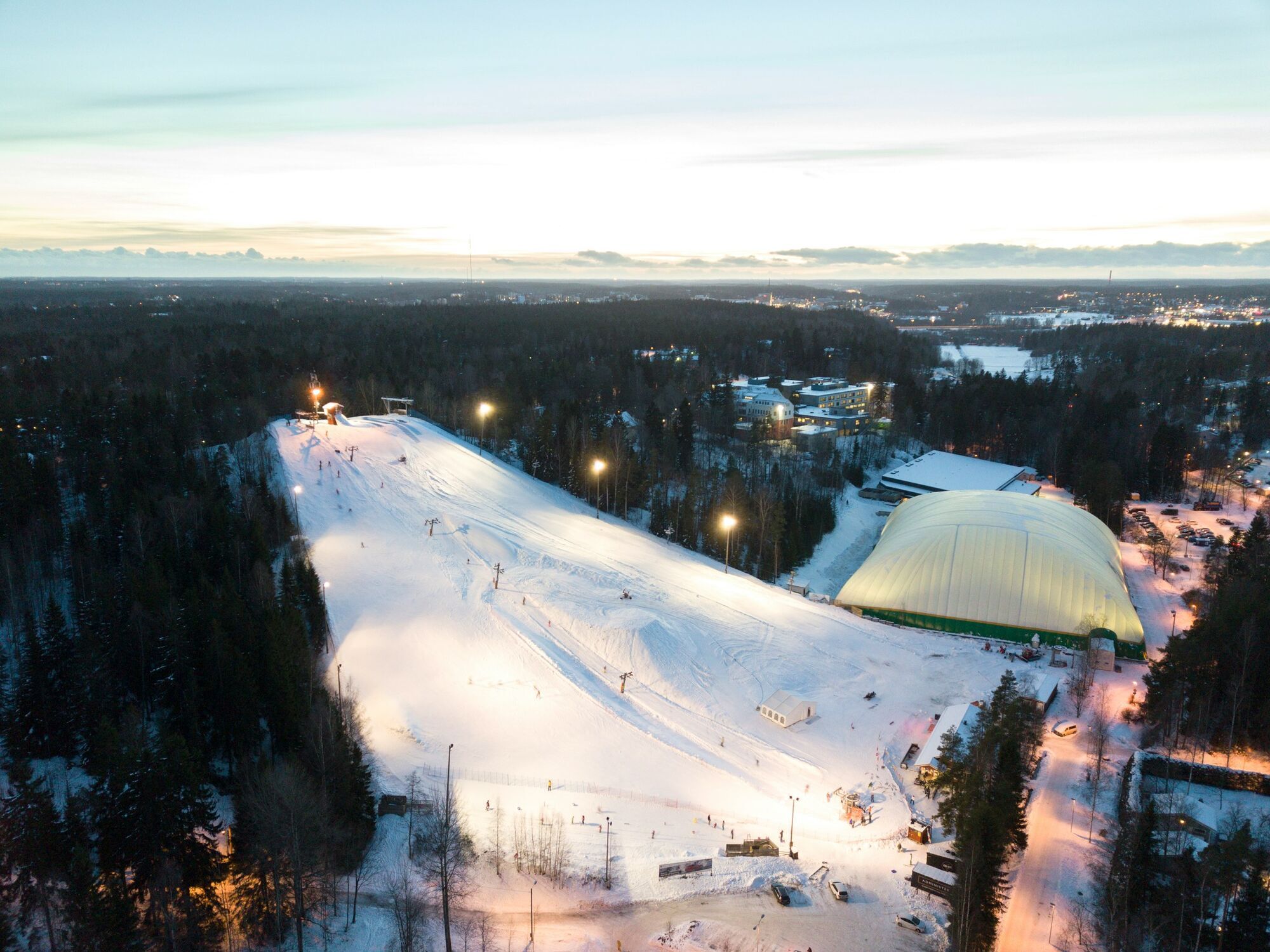 Ski slope near Helsinki at winter dusk