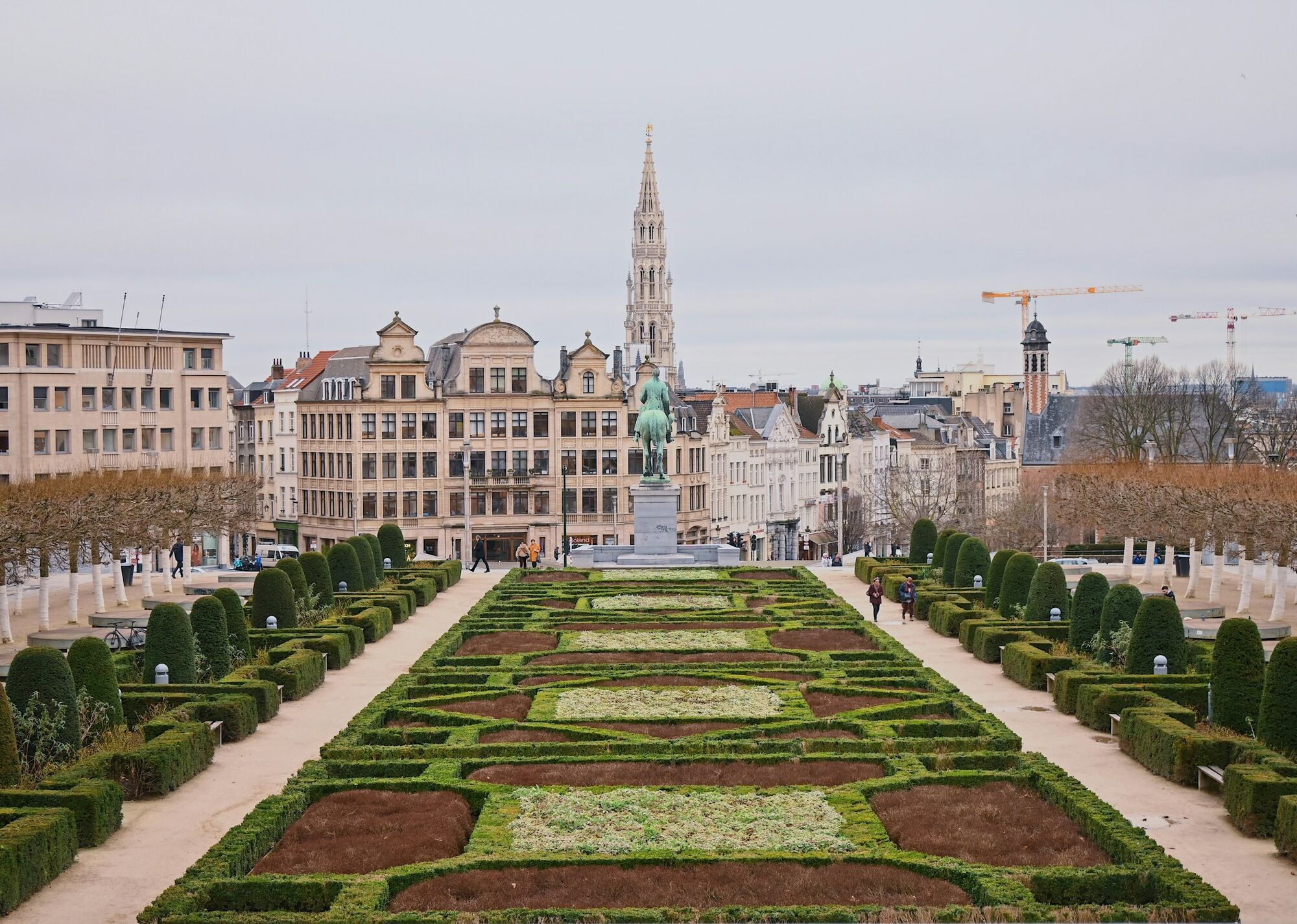 View over Brussels city centre with formal gardens and historic buildings