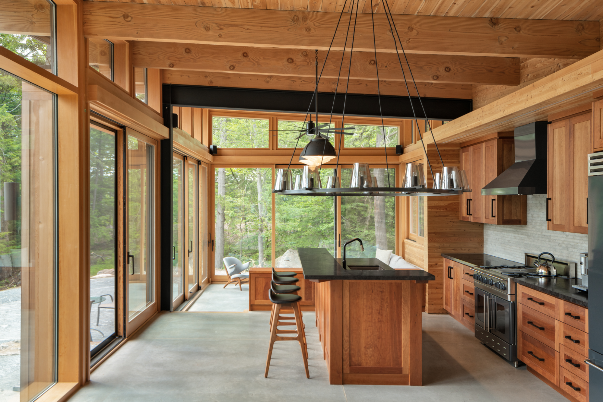 Barlochan Cottage modern kitchen interior with forest views