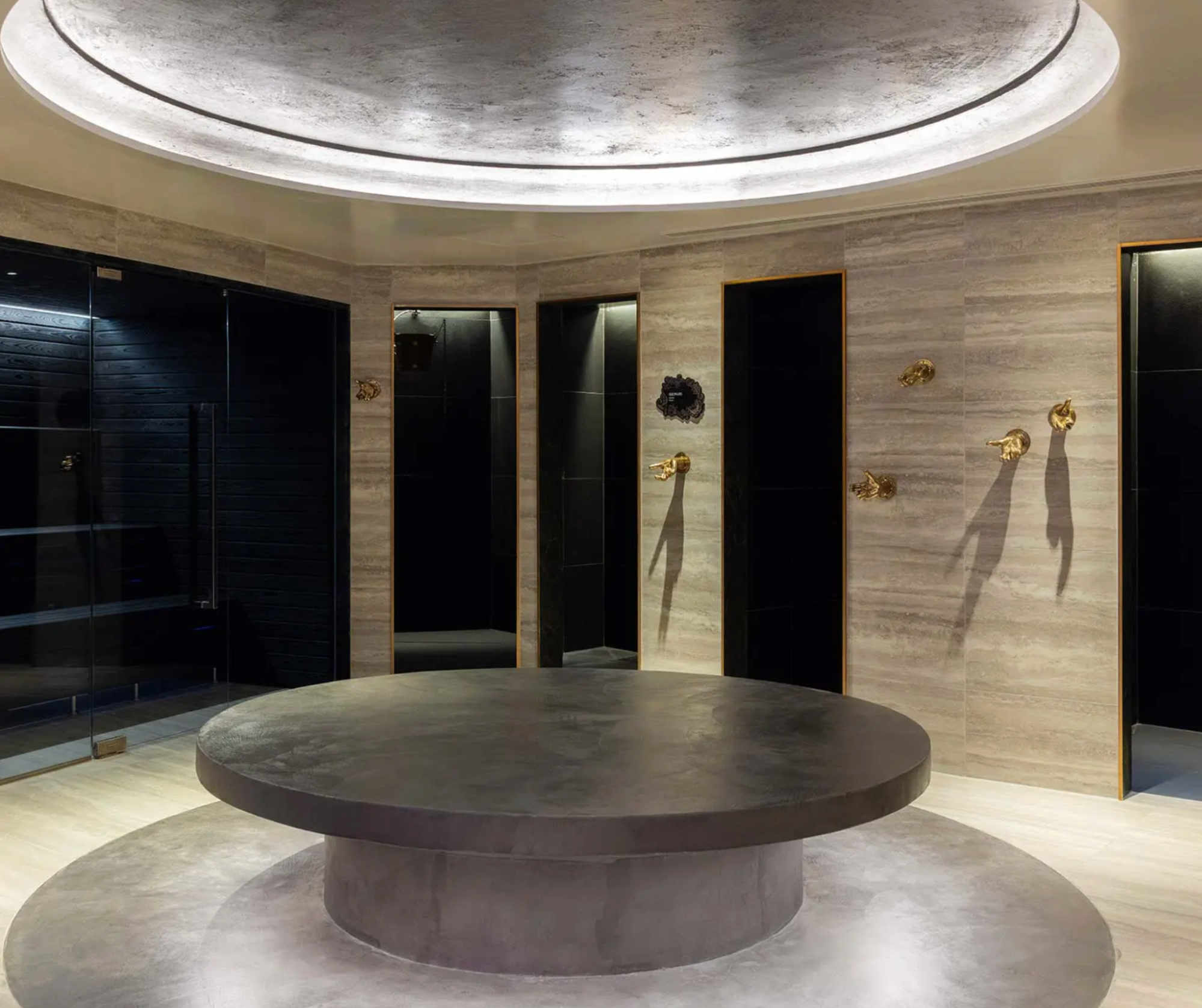 Thermal spa area with central marble platform