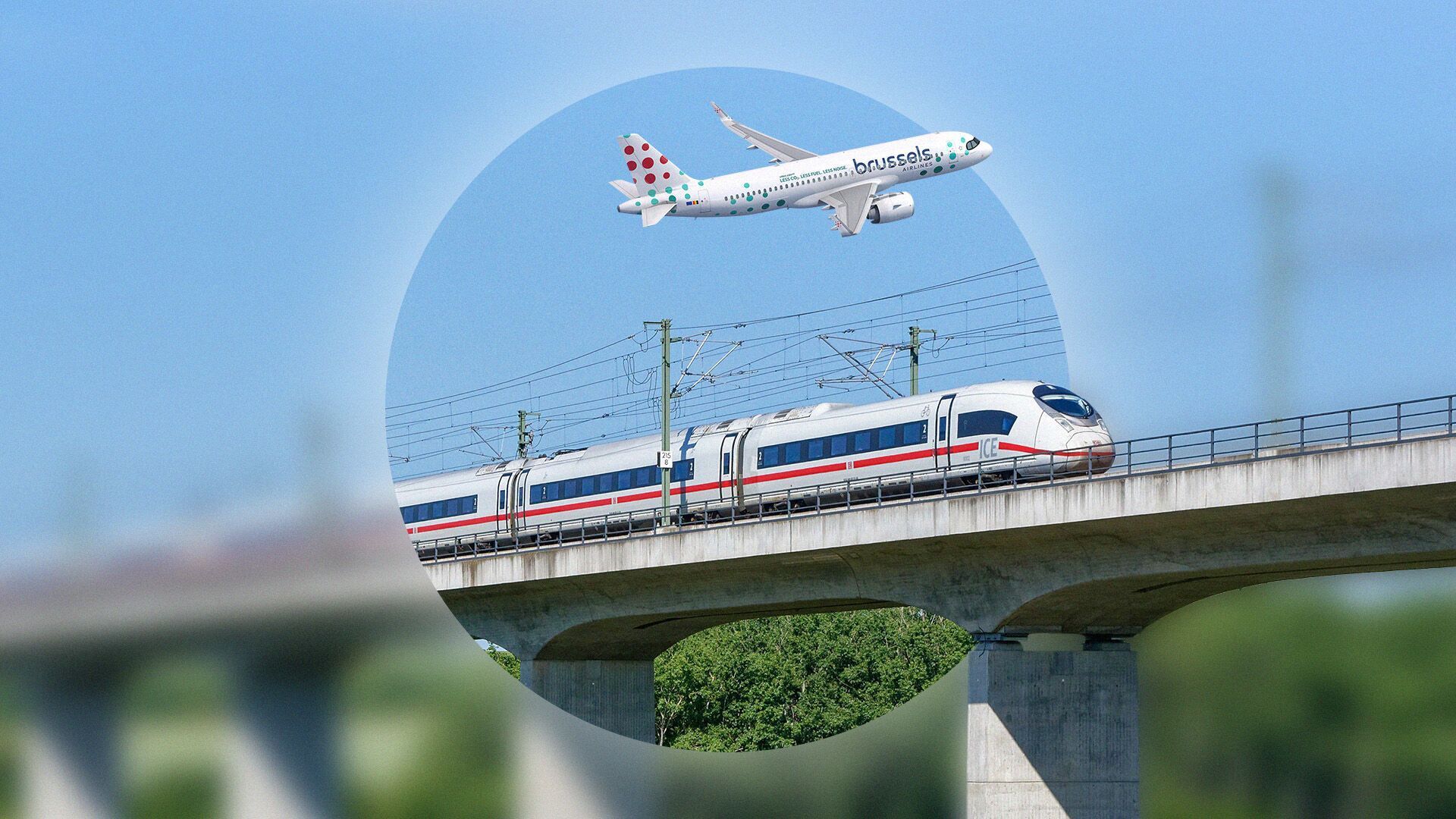 Deutsche Bahn ICE high-speed train on elevated railway