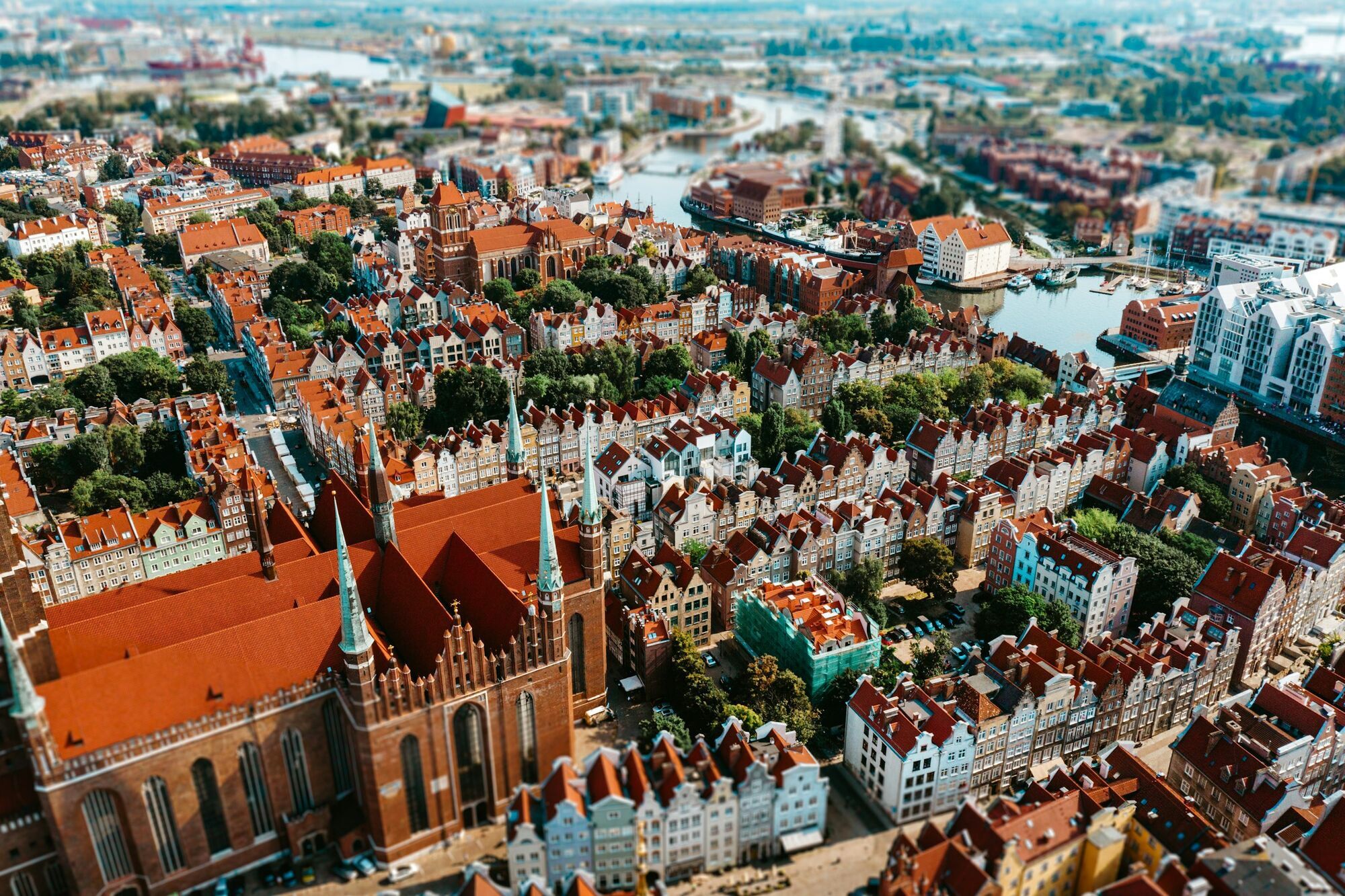 Aerial view of Gdańsk old town and waterfront
