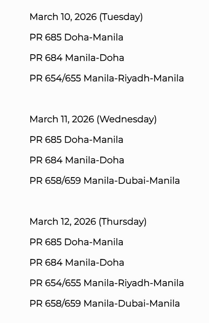 List of cancelled Philippine Airlines Middle East flights