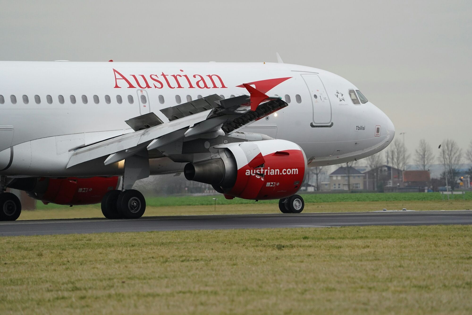 Austrian Airlines aircraft on the runway