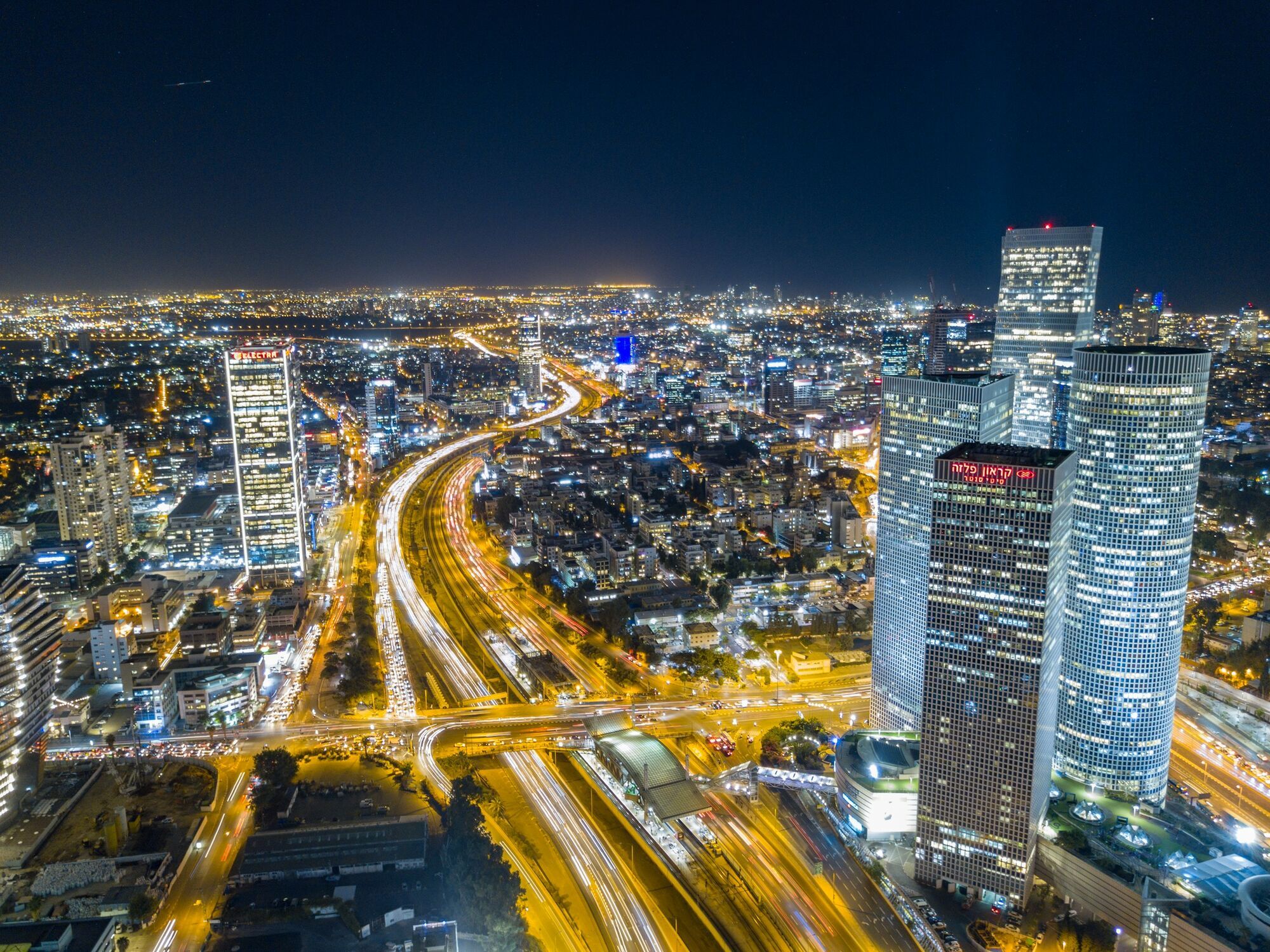 Tel Aviv skyline illuminated at night