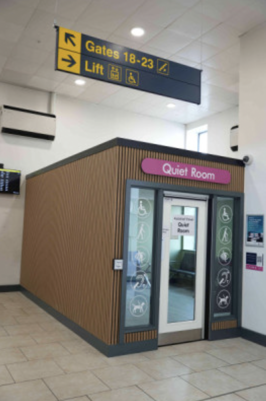 Quiet Room entrance inside airport terminal