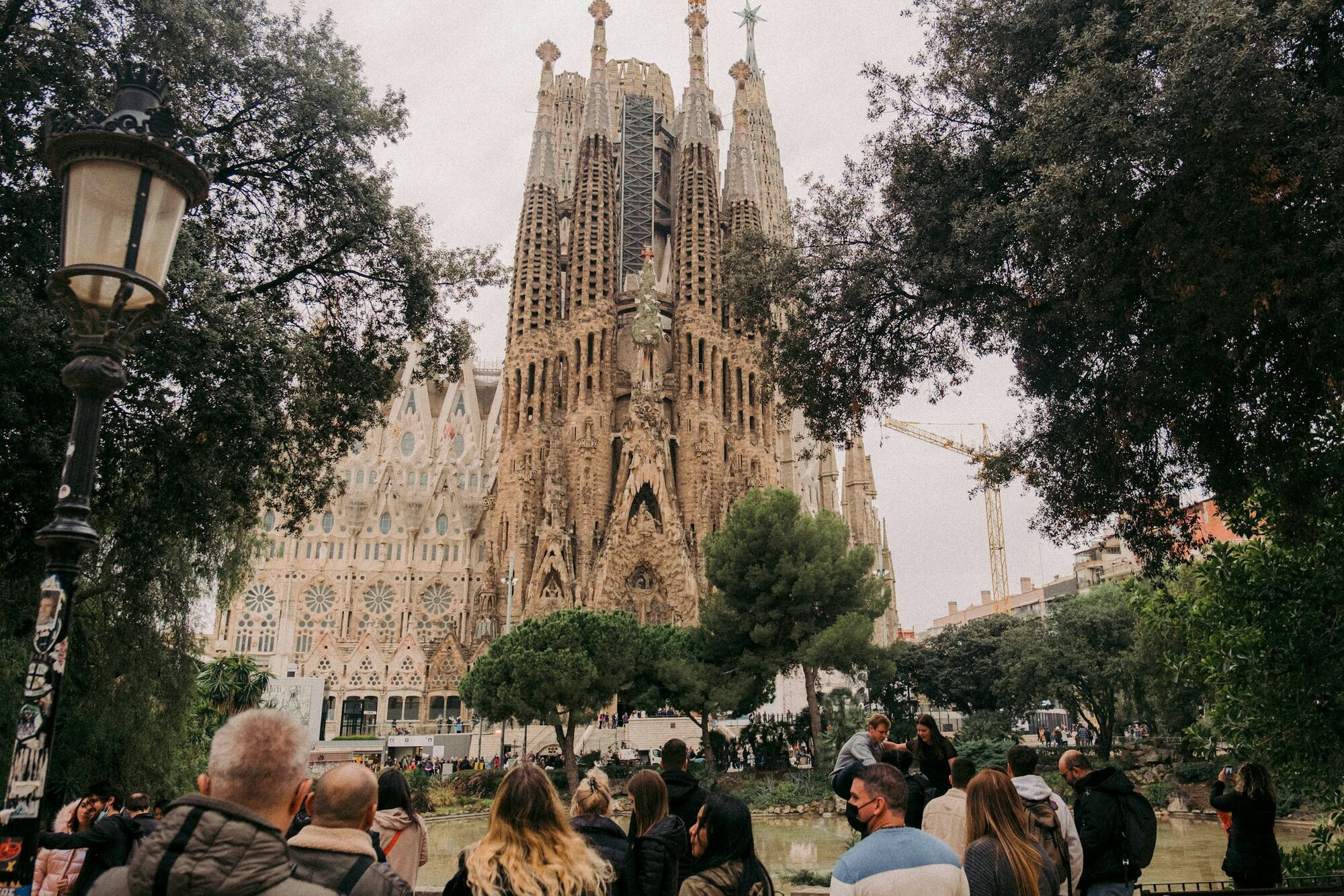 Crowd gathered outside Sagrada Família in Barcelona