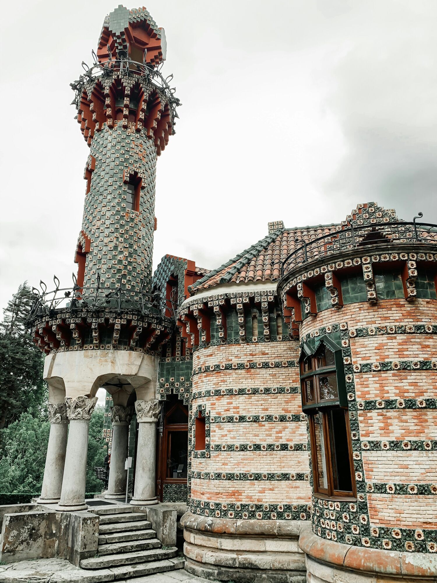Gaudi style building detail in Barcelona with colourful tiles