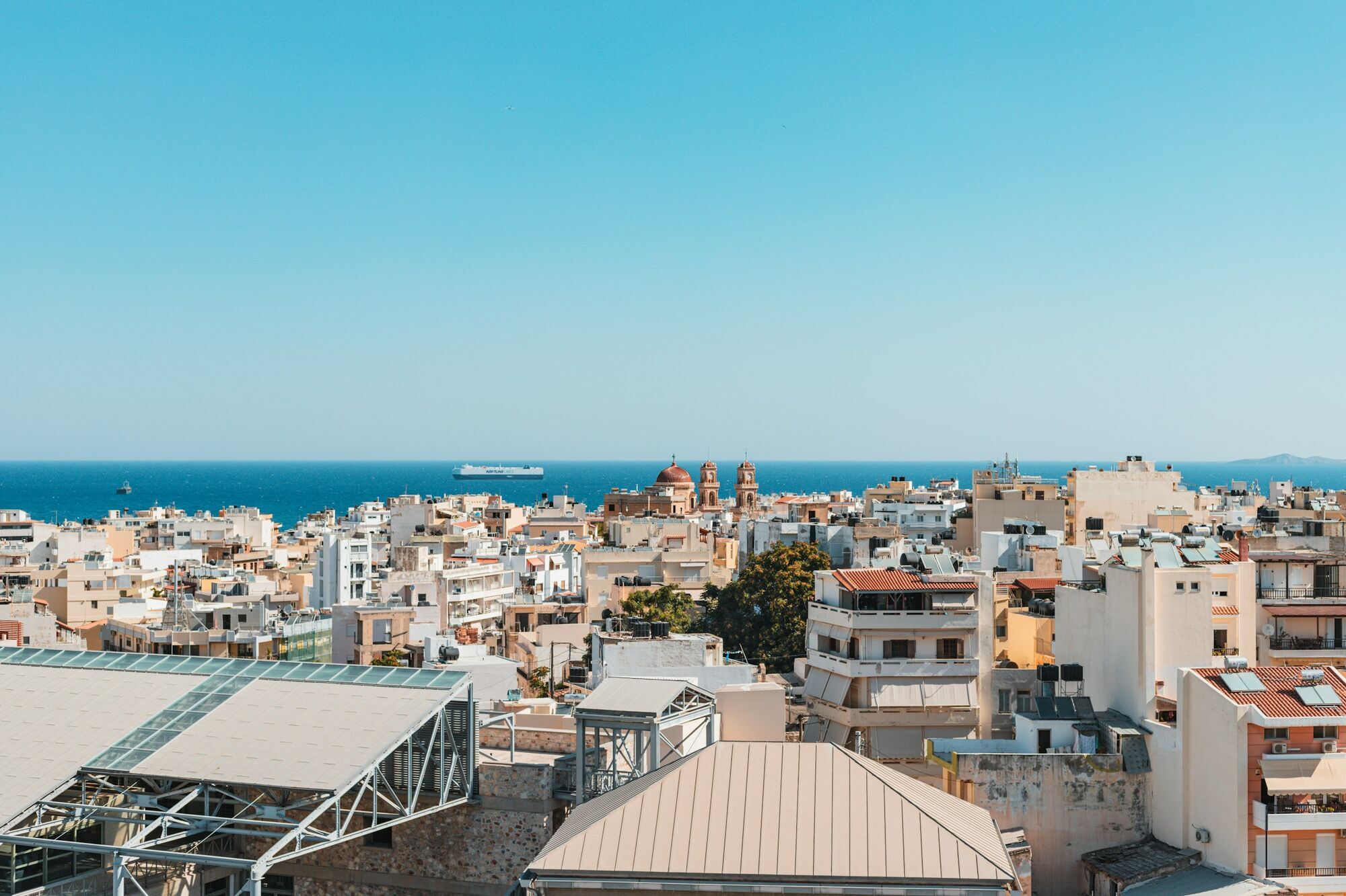 Heraklion city skyline and Mediterranean coastline