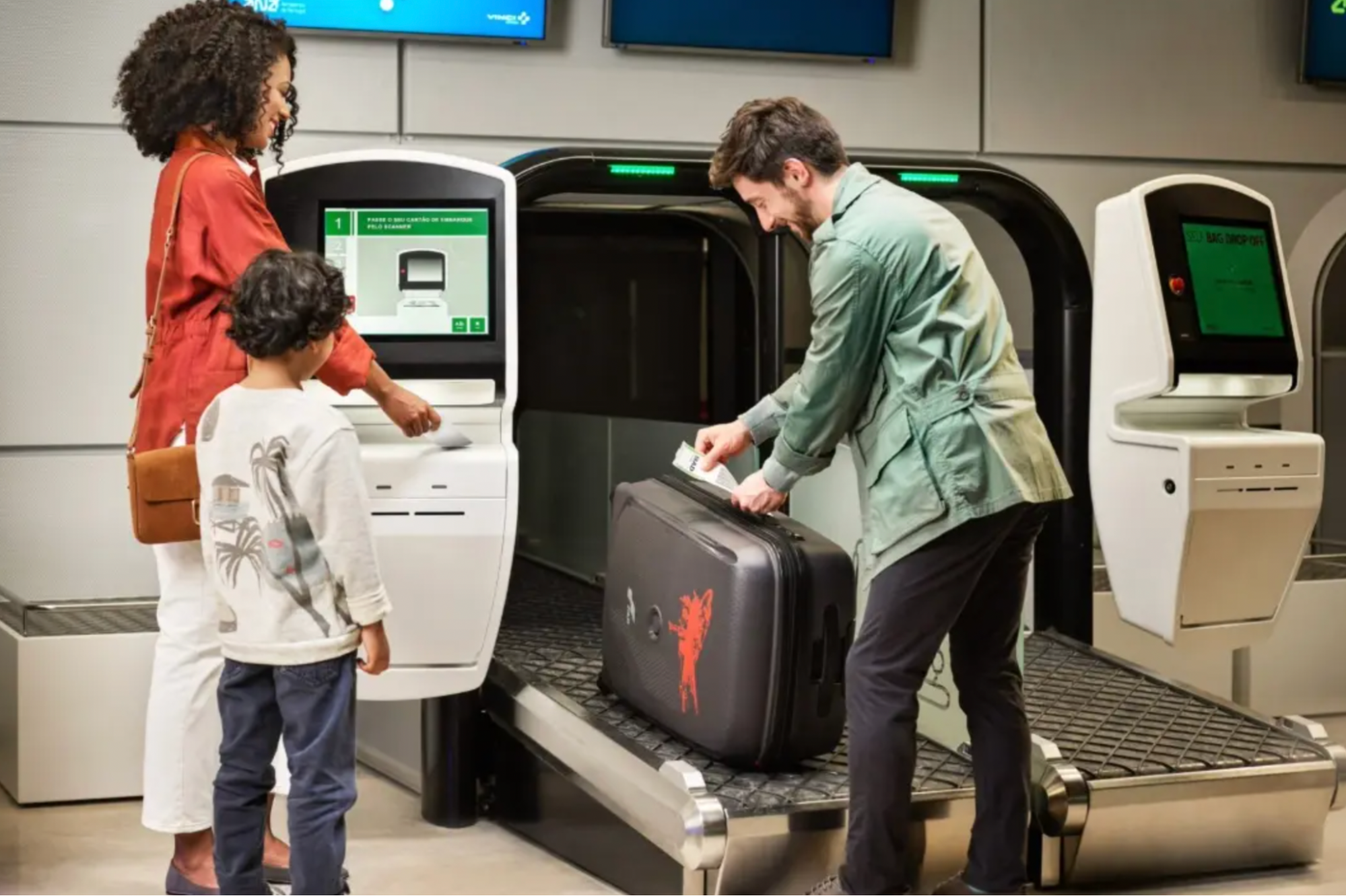Passengers using priority airport check-in service