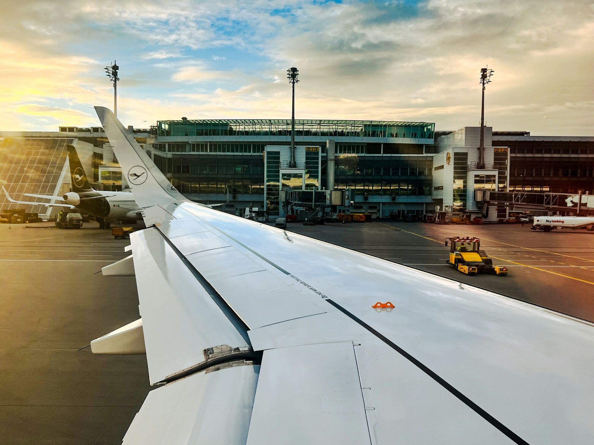 Airplane parked at gate at Munich airport