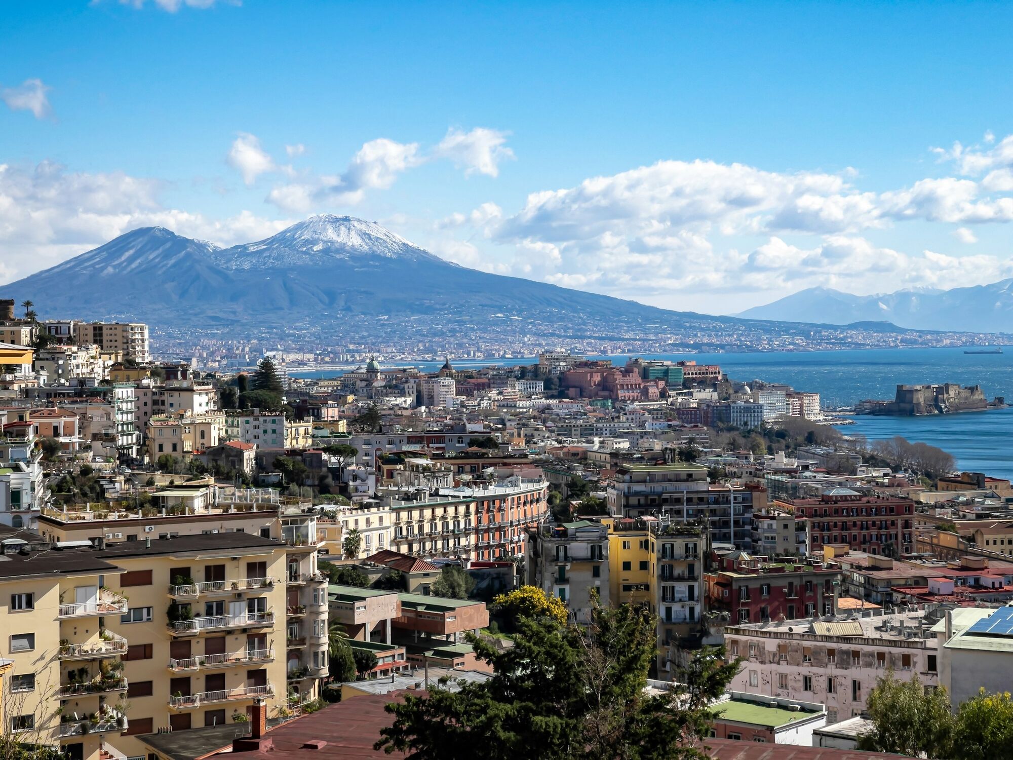 Naples skyline with Mount Vesuvius in background