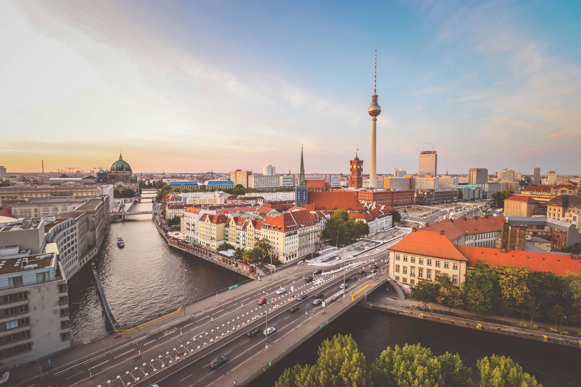Berlin skyline with TV Tower and river Spree